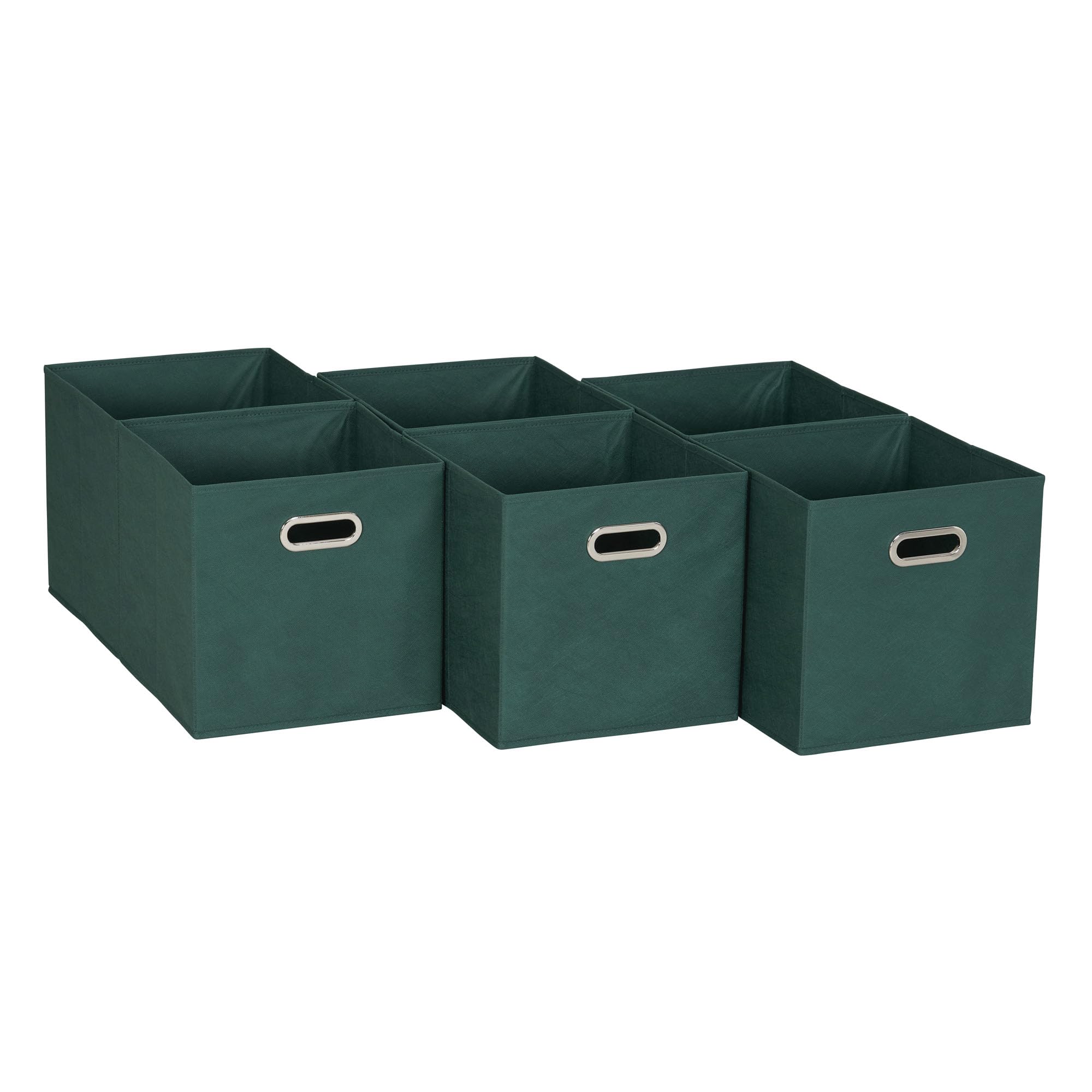 Household Essentials Foldable Fabric Storage Bins 6 Piece Set, Strong Poly-Woven Fabric, Sturdy Chipboard Sides, Grommet Front Handle, Stackable and Foldable, Classic Design, Black