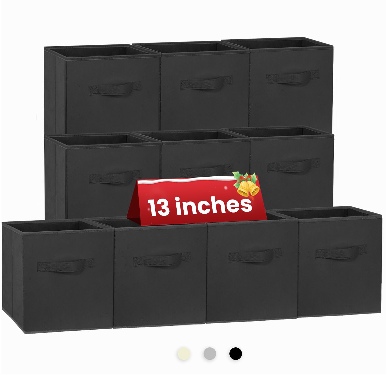 Criusia Storage Cubes, 11 Inch Clothes Storage Bins for Shelves Closet (10 Pack), Fabric Collapsible Storage Bins with Dual Handles, Cubby Storage Baskets Boxes, College Dorm Room Essentials (Black)