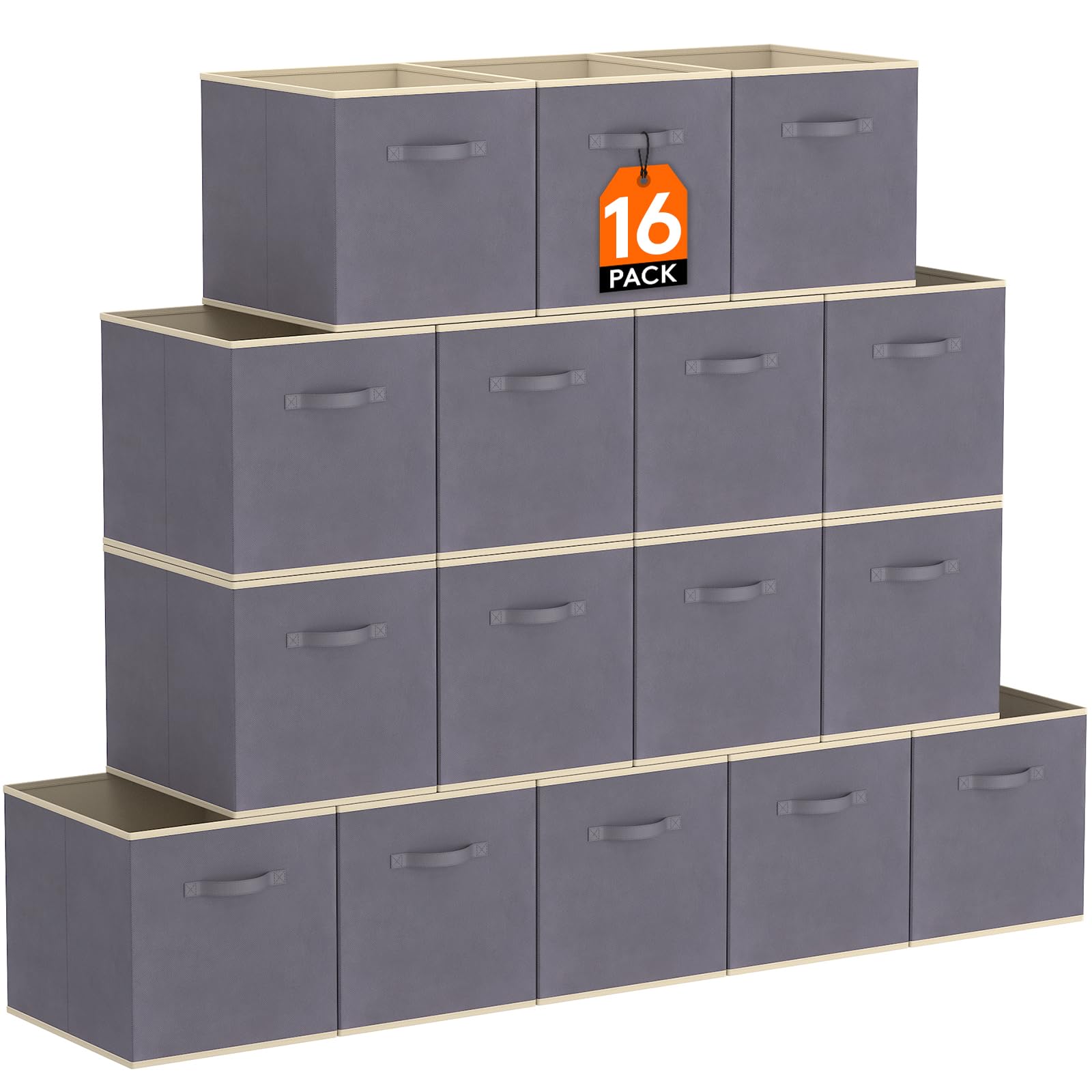 Lifewit Storage Cubes, Foldable Decorative Fabric Storage Baskets for Organizing Home Organizers with Handles for Shelves, Closet, 11 Inch Bins, 18L Gray, 12 Packs