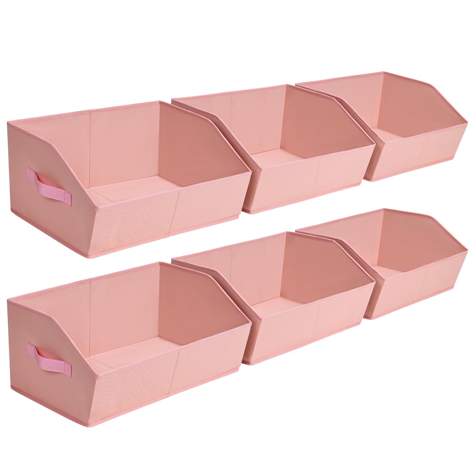 Closet Organizers Bins 6 Packs - Large Closet Shelf Organizer with Handles, Fabric Trapezoid Storage Bins, Collapsible Storage Cubes for Clothes, Towels, Light Gray
