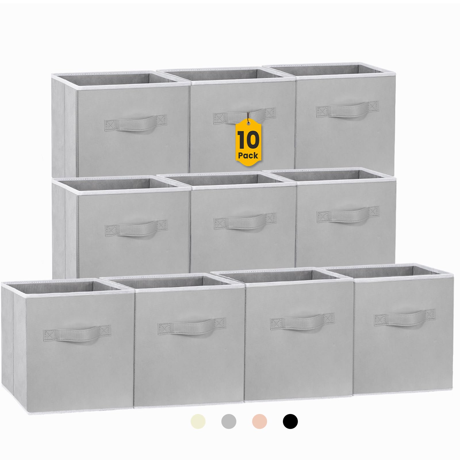 Criusia Storage Cubes, 11 Inch Clothes Storage Bins for Shelves Closet (10 Pack), Fabric Collapsible Storage Bins with Dual Handles, Cubby Storage Baskets Boxes, College Dorm Room Essentials (Black)
