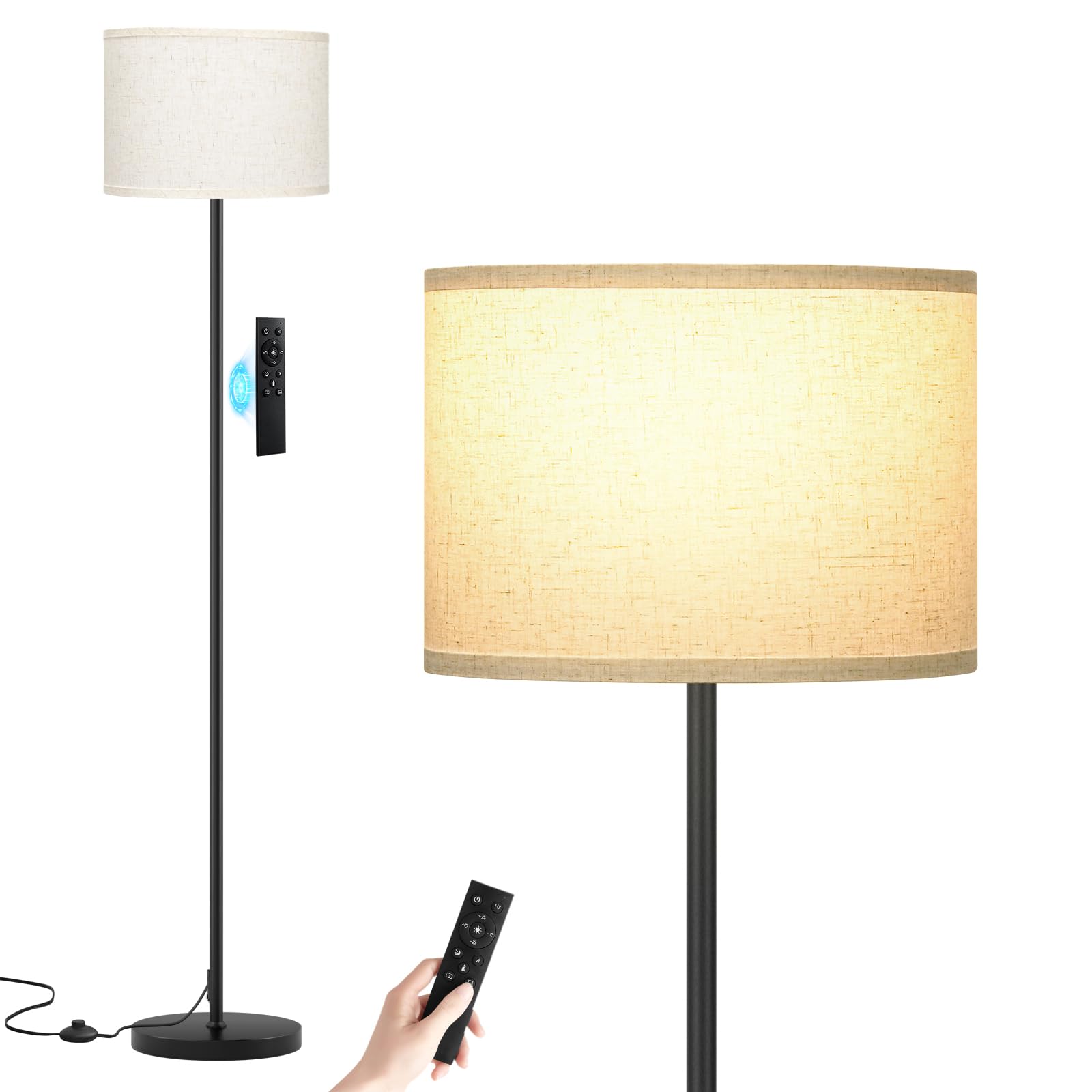 Ambimall 60'' Modern Floor Lamp Set of 2, 2PK Tall Lamps for Living Room Bedroom, Beige Shade with Black Pole(Without Bulb)
