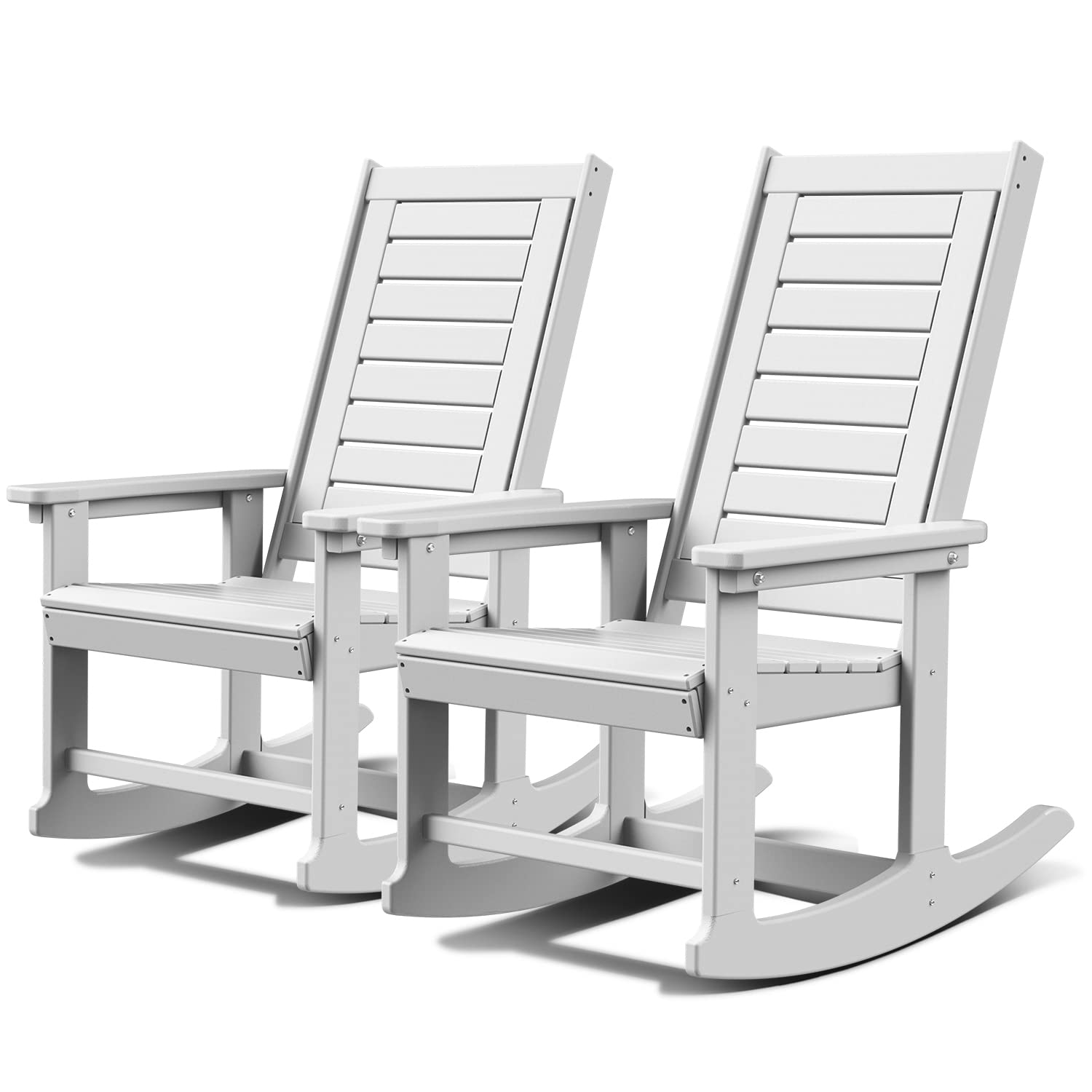GREENVINES Outdoor Rocking Chairs | Set of 2 | Porch Rocker | HDPE Plastic | Black | Oversized Rockers | High Back | Big & Tall | Ladder Back | for Patio Outside Backyard Balcony