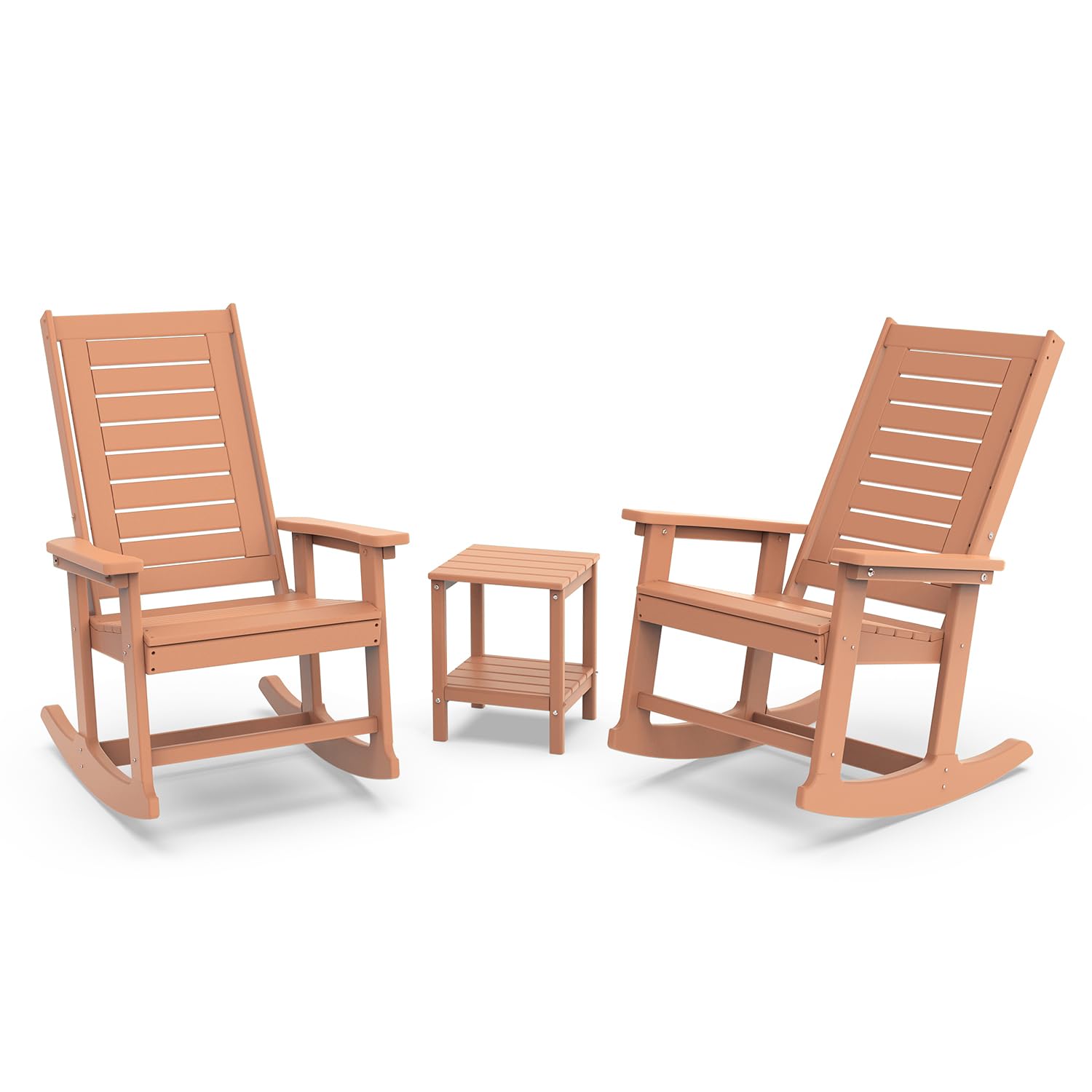 GREENVINES Outdoor Rocking Chairs | Set of 2 | Porch Rocker | HDPE Plastic | Black | Oversized Rockers | High Back | Big & Tall | Ladder Back | for Patio Outside Backyard Balcony