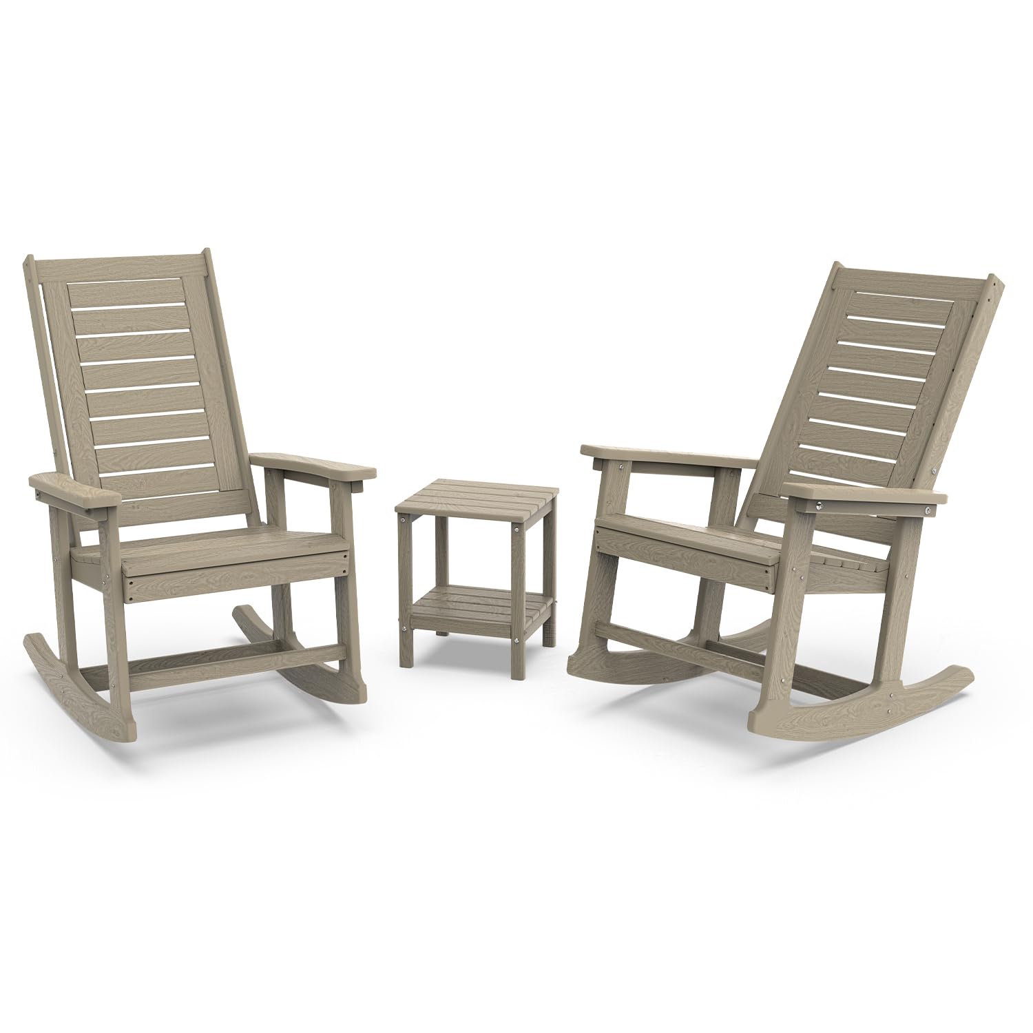 GREENVINES Outdoor Rocking Chairs | Set of 2 | Porch Rocker | HDPE Plastic | Black | Oversized Rockers | High Back | Big & Tall | Ladder Back | for Patio Outside Backyard Balcony