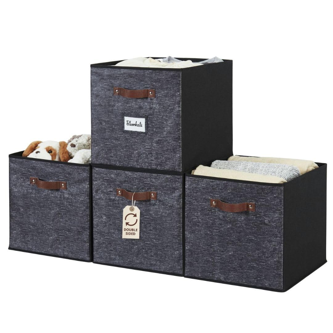 DECOMOMO Storage Bins, Cube Storage Bin with Labels, Fabric Storage Cubes for Shelves (10.5" x 11" / 6pcs, Sage Green)