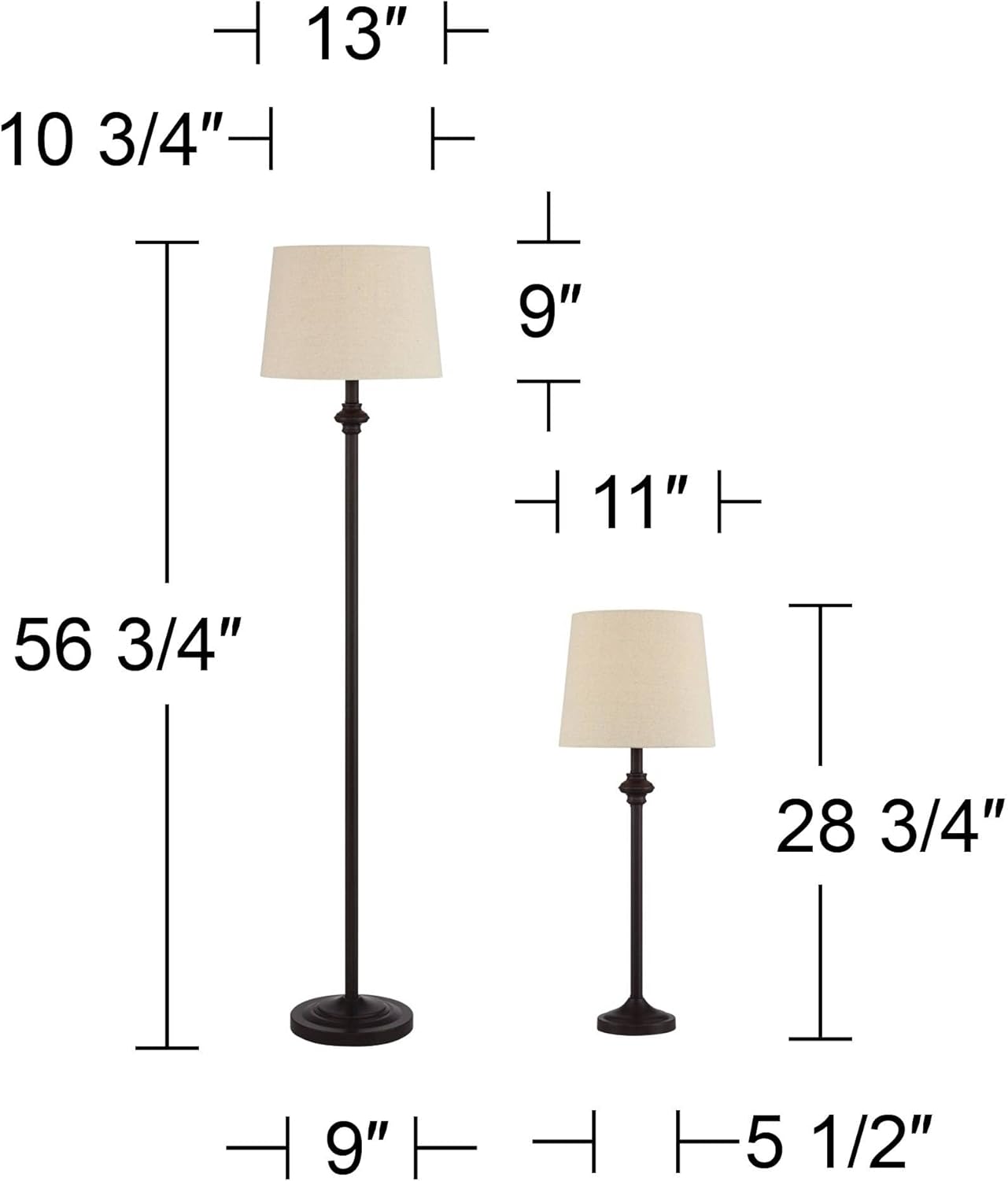 360 Lighting Carter Traditional Table 3 Piece Floor and Table Lamp Set Bronze Metal Oatmeal Drum Shade Decor for Living Room Bedroom House Bedside Nightstand Home Office Reading Family