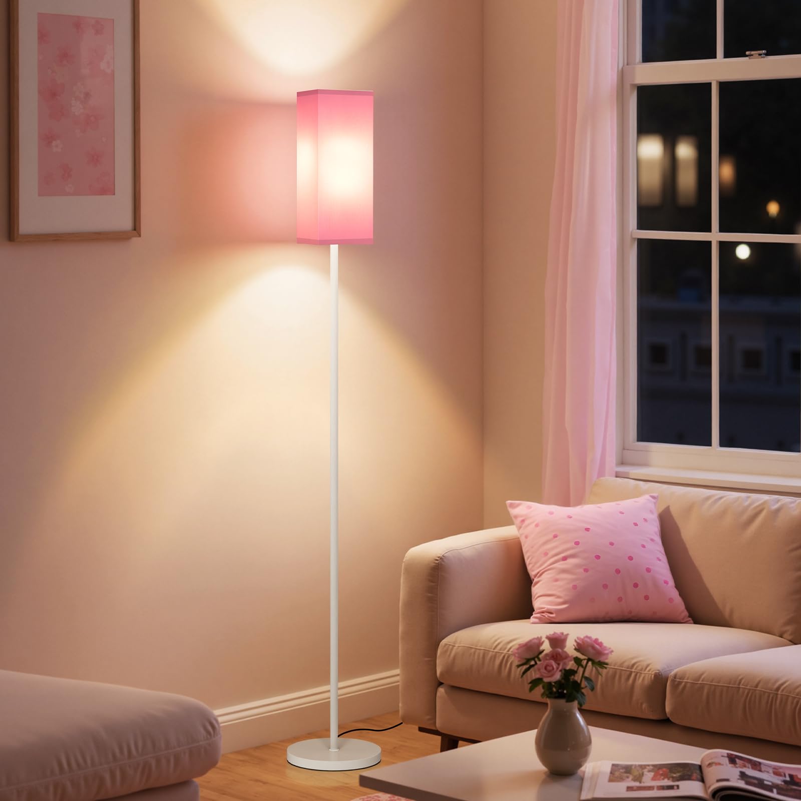 Set of 2 Floor Lamps for Living Room, Modern Tall Standing Lamps with Foot Switches, Bulb Not Included, 64.6'', for Living Room, Bedroom, Kids Room, ETL Listed, Beige and Black E07LDP205W1