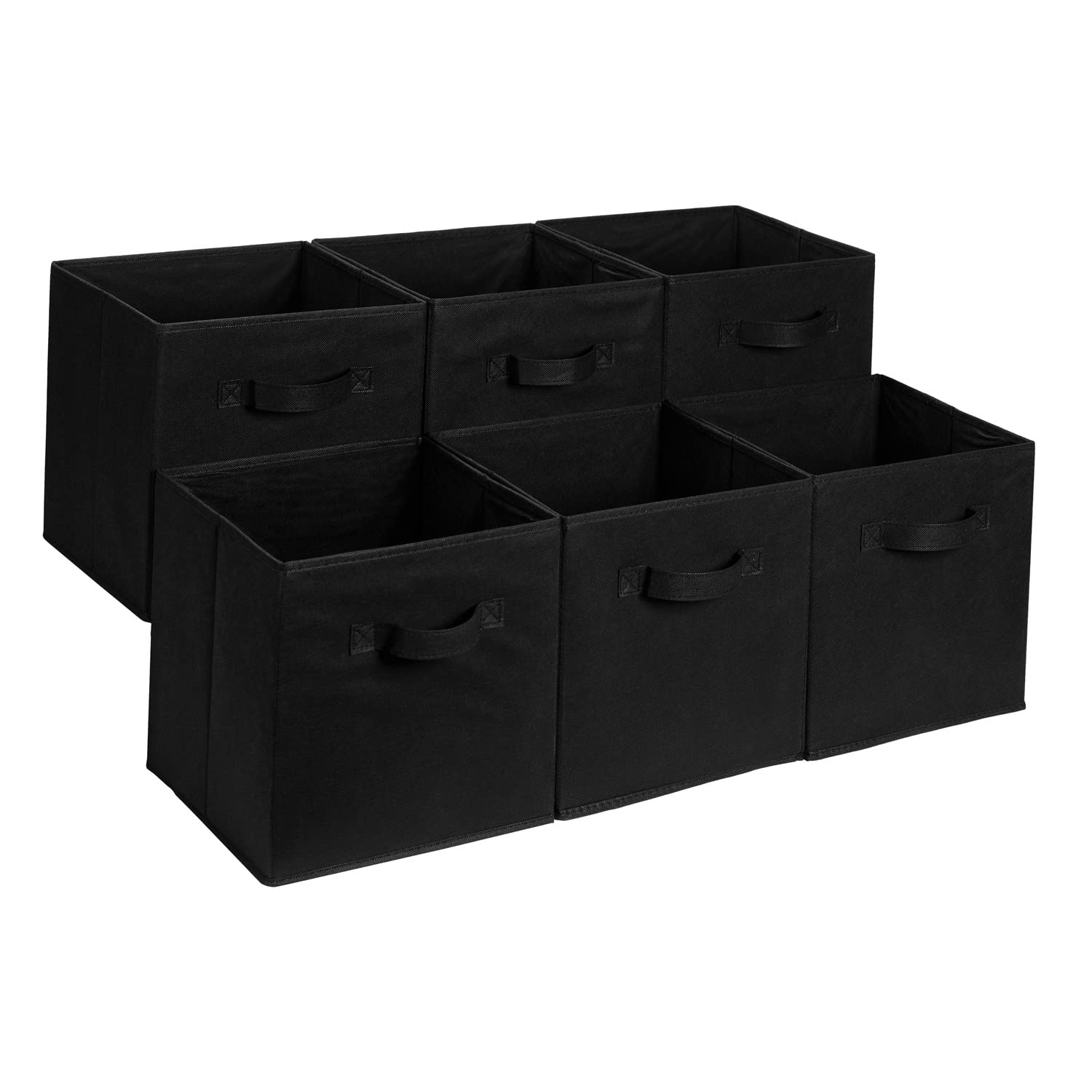 Amazon Basics Collapsible Fabric Storage Bins Organizer with Handles, Sturdy, Foldable, 10.5" x 10.5" x 11", Black, 6-Pack