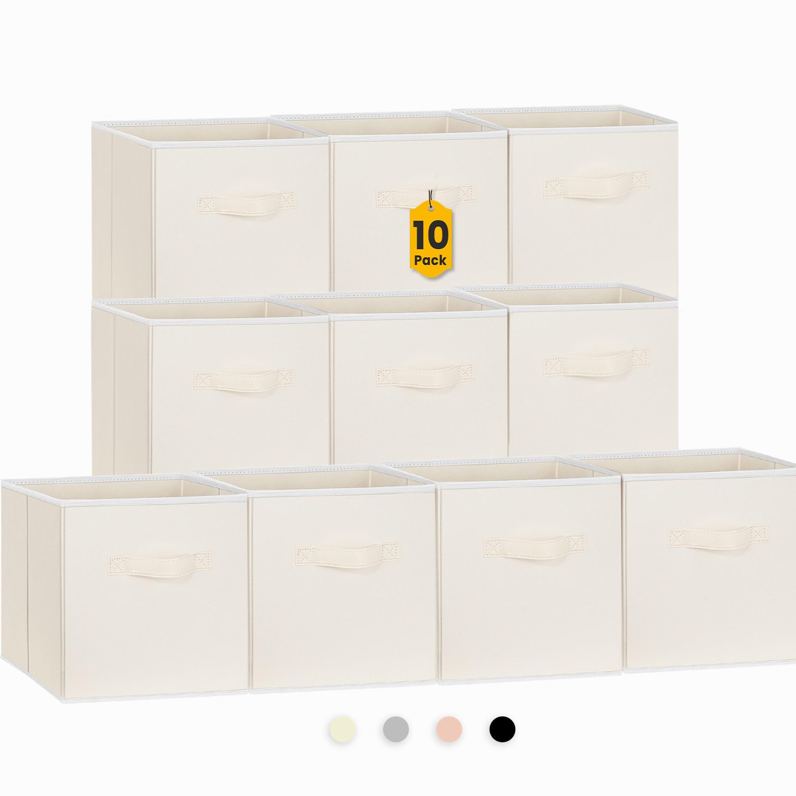 Criusia Storage Cubes, 11 Inch Clothes Storage Bins for Shelves Closet (10 Pack), Fabric Collapsible Storage Bins with Dual Handles, Cubby Storage Baskets Boxes, College Dorm Room Essentials (Black)