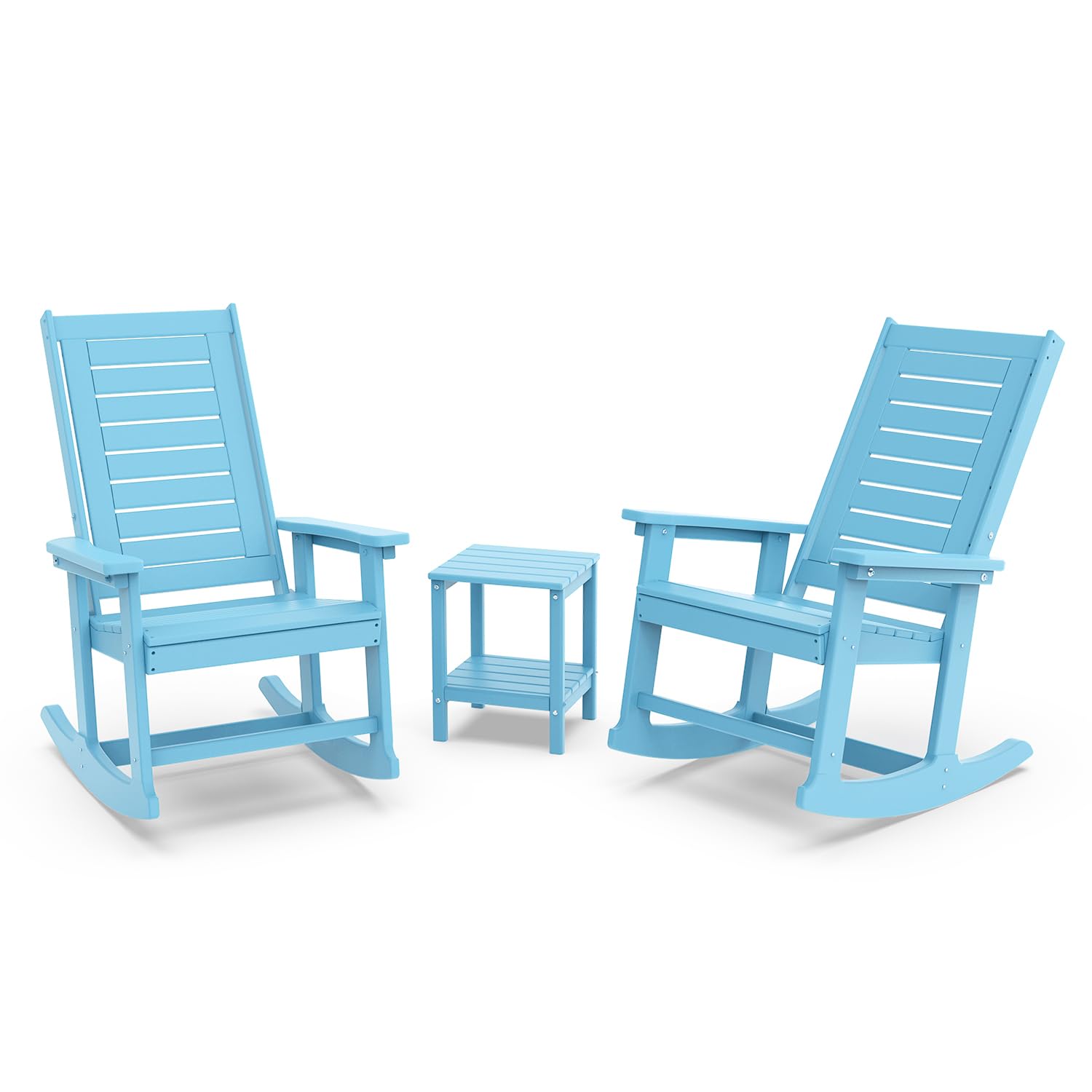 GREENVINES Outdoor Rocking Chairs | Set of 2 | Porch Rocker | HDPE Plastic | Black | Oversized Rockers | High Back | Big & Tall | Ladder Back | for Patio Outside Backyard Balcony