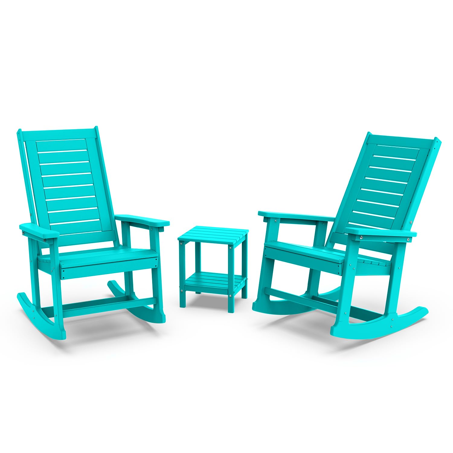 GREENVINES Outdoor Rocking Chairs | Set of 2 | Porch Rocker | HDPE Plastic | Black | Oversized Rockers | High Back | Big & Tall | Ladder Back | for Patio Outside Backyard Balcony