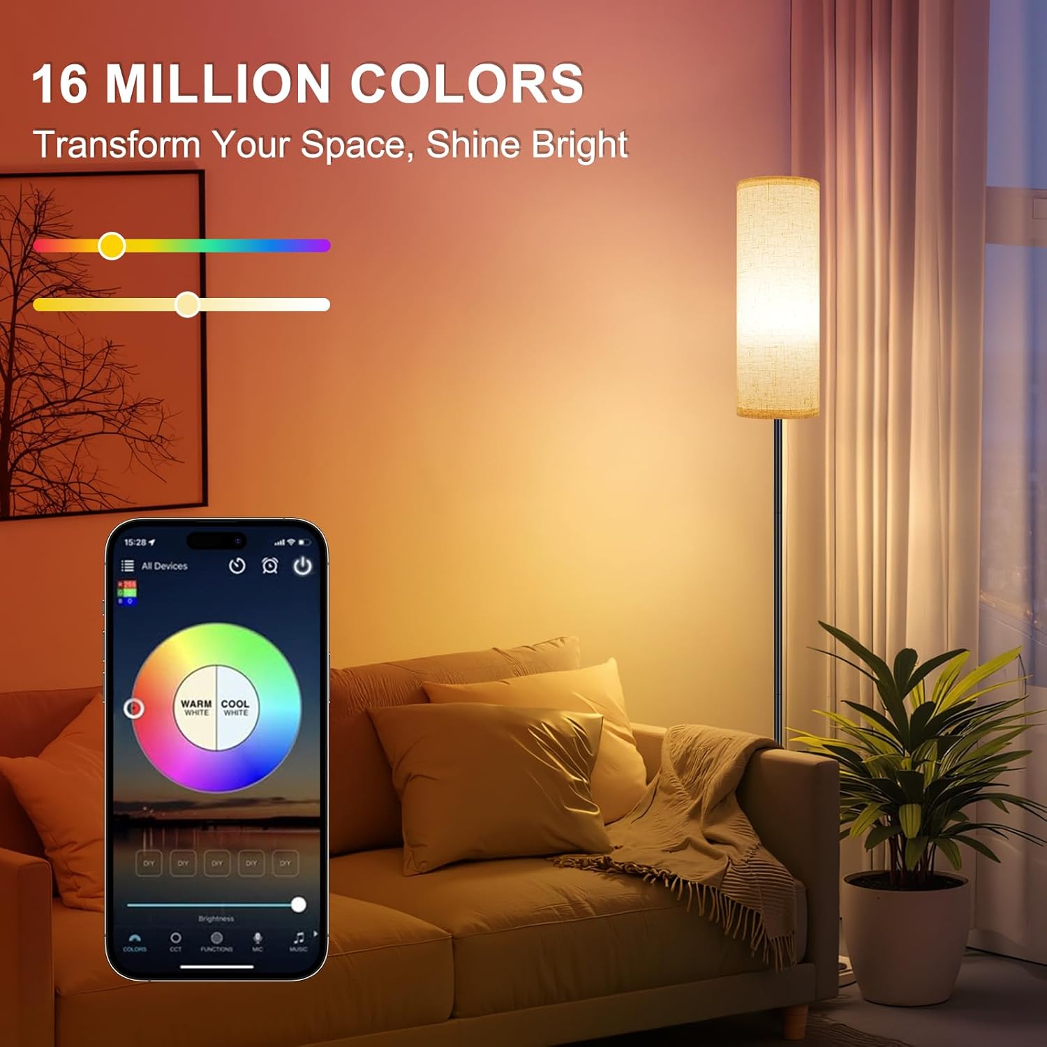 FRIDEKO HOME 2 Pack Floor Lamps for Living Room, Dimmable Colors Temperature & Brightness, Modern Floor Lamp with Remote, Tall Standing Lamps for Living Room Bedroom Office, Beige Shade 9W Smart Bulb