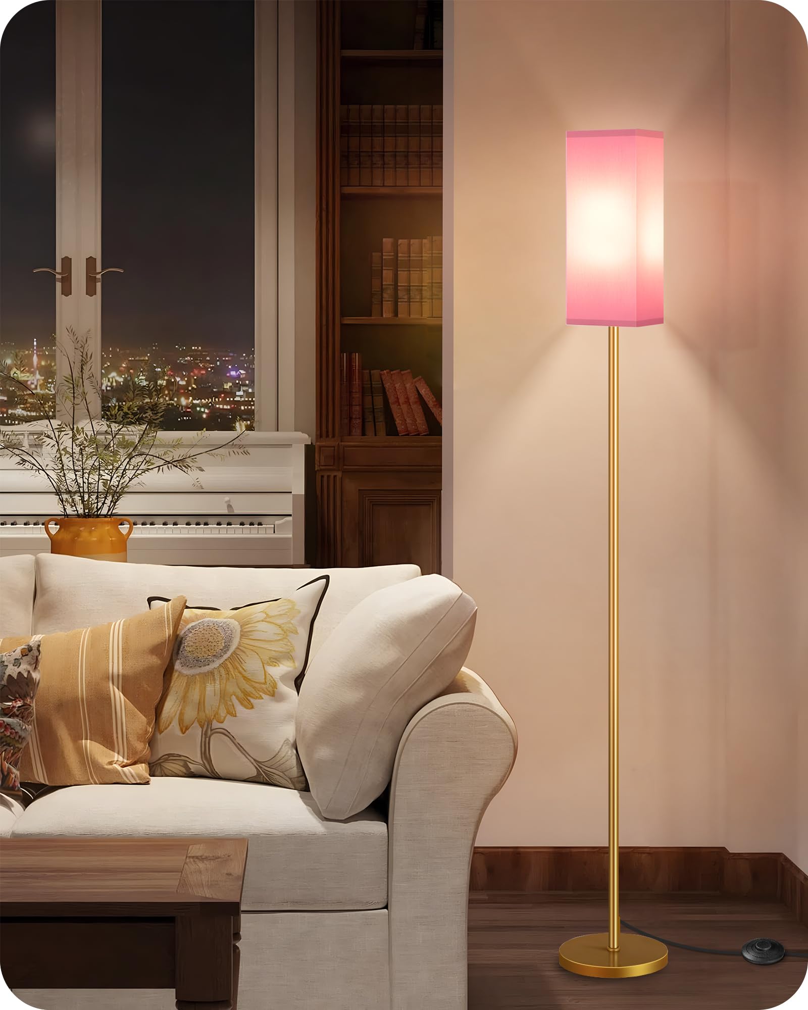 Set of 2 Floor Lamps for Living Room, Modern Tall Standing Lamps with Foot Switches, Bulb Not Included, 64.6'', for Living Room, Bedroom, Kids Room, ETL Listed, Beige and Black E07LDP205W1