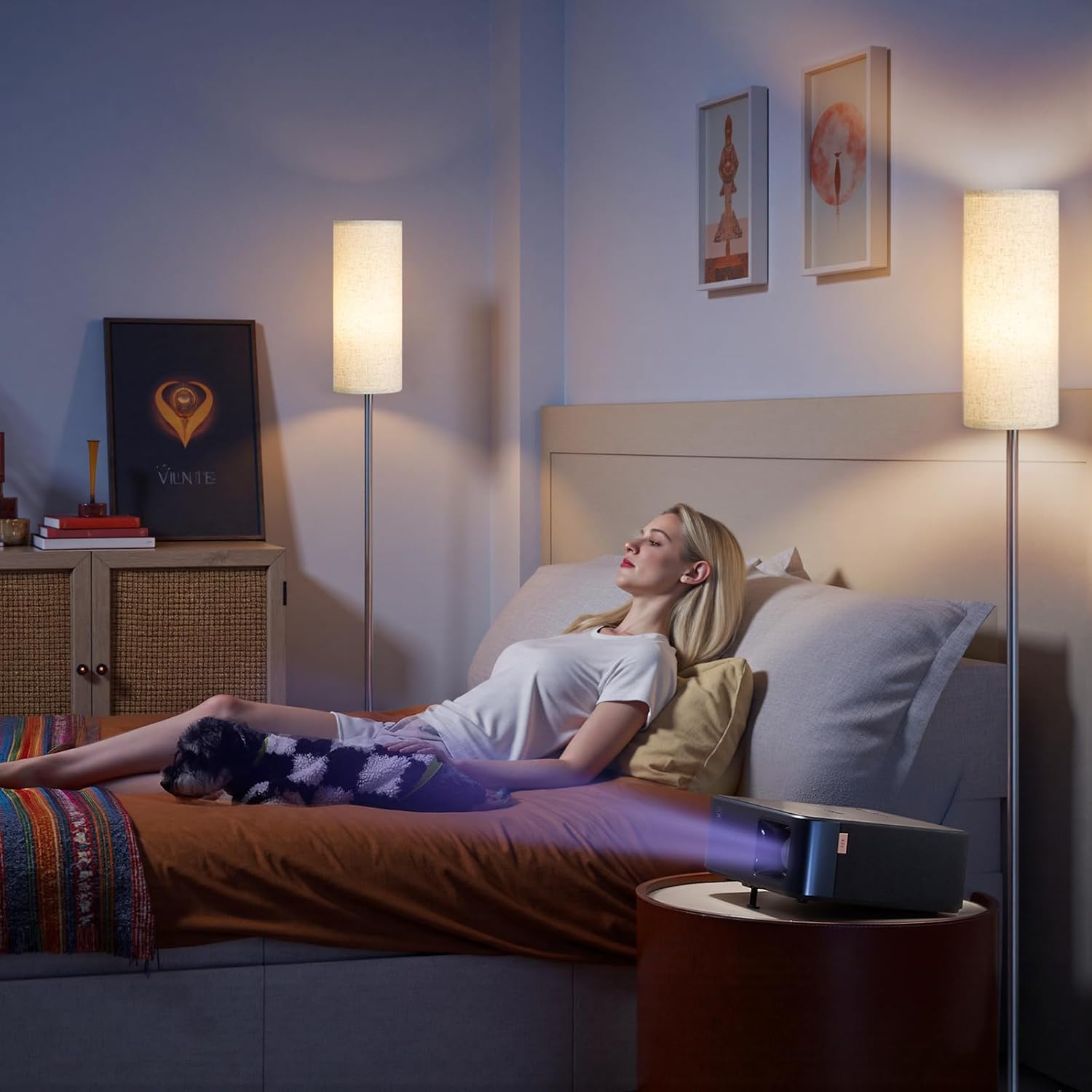 Set of 2 Dimmable Floor Lamps for Living Room with 2 Remotes and Foot Switch, 64.4”Modern Standing Tall Lamp, Corner Lamp for Bedroom, Bulb Included, 3000K-6500K, Beige Shade E06LDP205W1