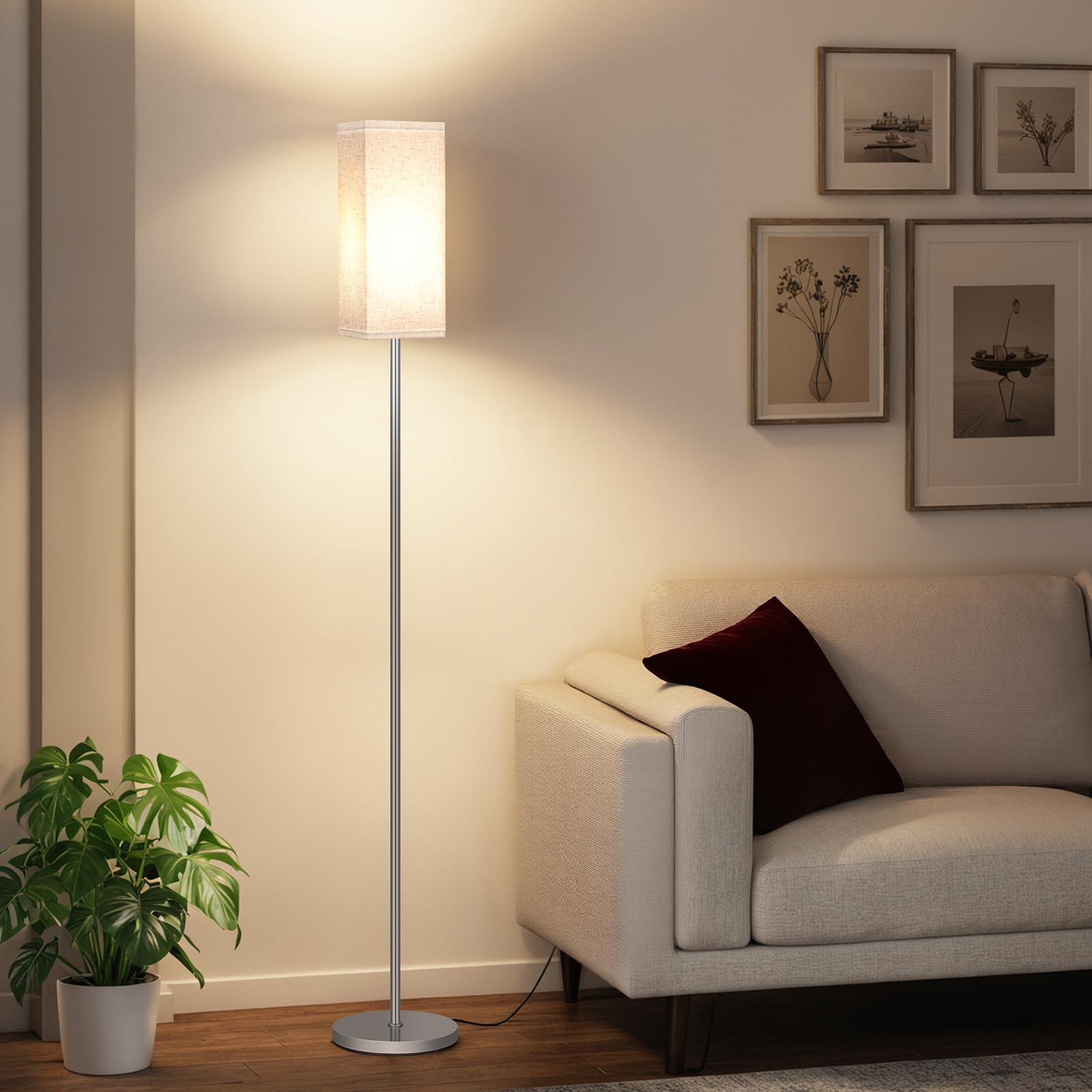 Set of 2 Floor Lamps for Living Room, Modern Tall Standing Lamps with Foot Switches, Bulb Not Included, 64.6'', for Living Room, Bedroom, Kids Room, ETL Listed, Beige and Black E07LDP205W1