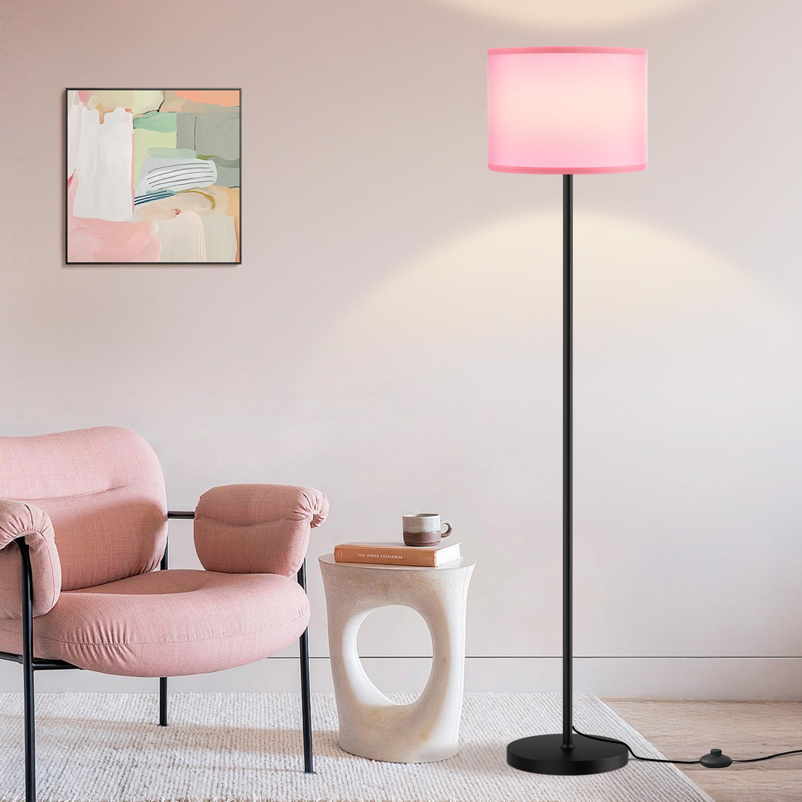 Ambimall 60'' Modern Floor Lamp Set of 2, 2PK Tall Lamps for Living Room Bedroom, Beige Shade with Black Pole(Without Bulb)