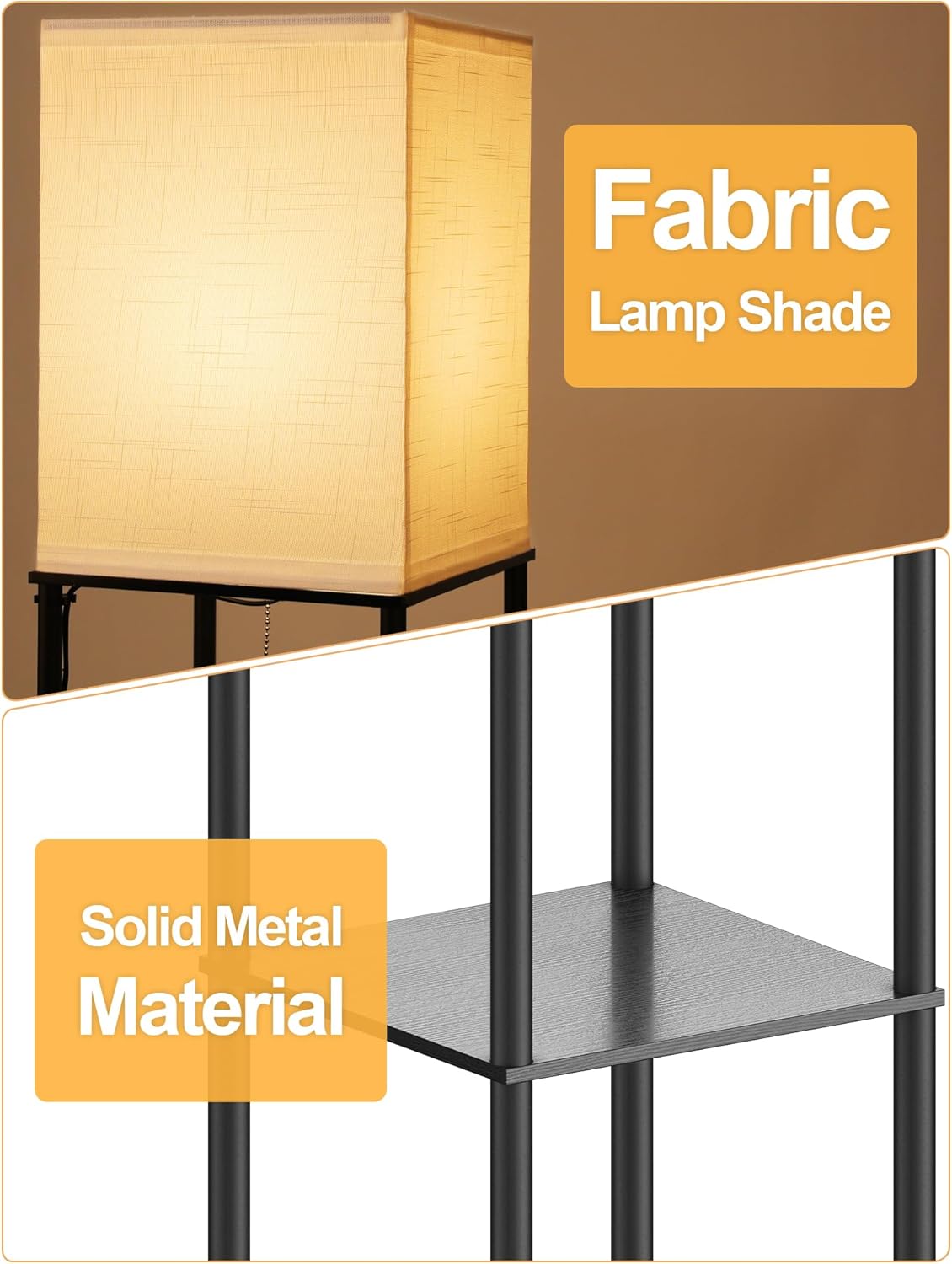 Floor Lamp with Shelves for Living Room 2 Pack, Shelf Floor Lamp with 3 CCT LED Bulb, Corner Display Standing Column Lamp Etagere Organizer Tower Nightstand with White Linen Shade for Bedroom, Office