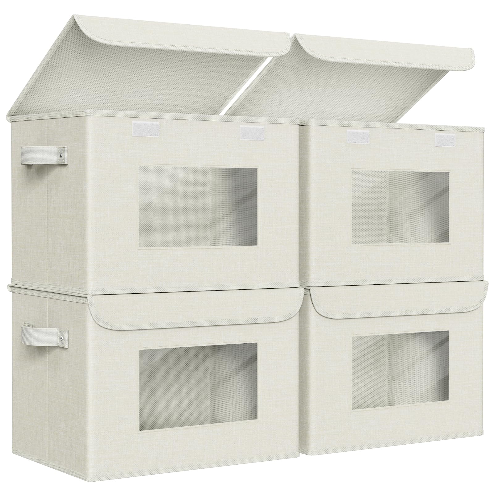 Univivi Fabric Foldable Storage Boxes [4-Pack] Large Collapsible Stackable Storage Bins with Lids, Closet Organizers and Storage Cube Basket for Home, Office, Bedroom (Gray, 17“ x 12” x 12")