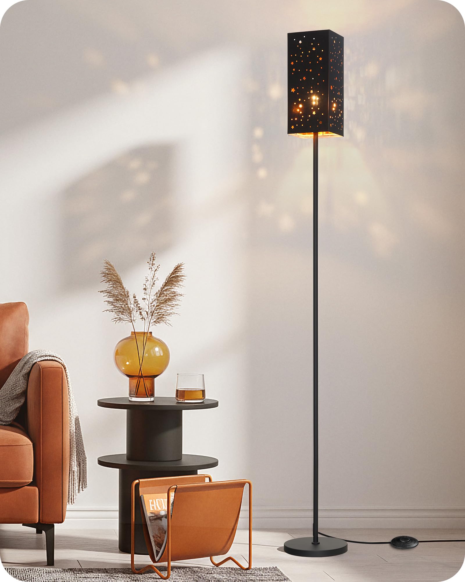 Set of 2 Floor Lamps for Living Room, Modern Tall Standing Lamps with Foot Switches, Bulb Not Included, 64.6'', for Living Room, Bedroom, Kids Room, ETL Listed, Beige and Black E07LDP205W1