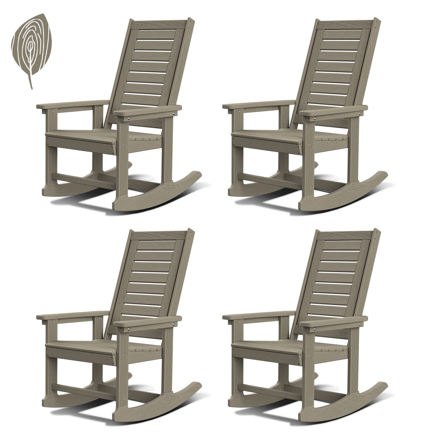 GREENVINES Outdoor Rocking Chairs | Set of 2 | Porch Rocker | HDPE Plastic | Black | Oversized Rockers | High Back | Big & Tall | Ladder Back | for Patio Outside Backyard Balcony
