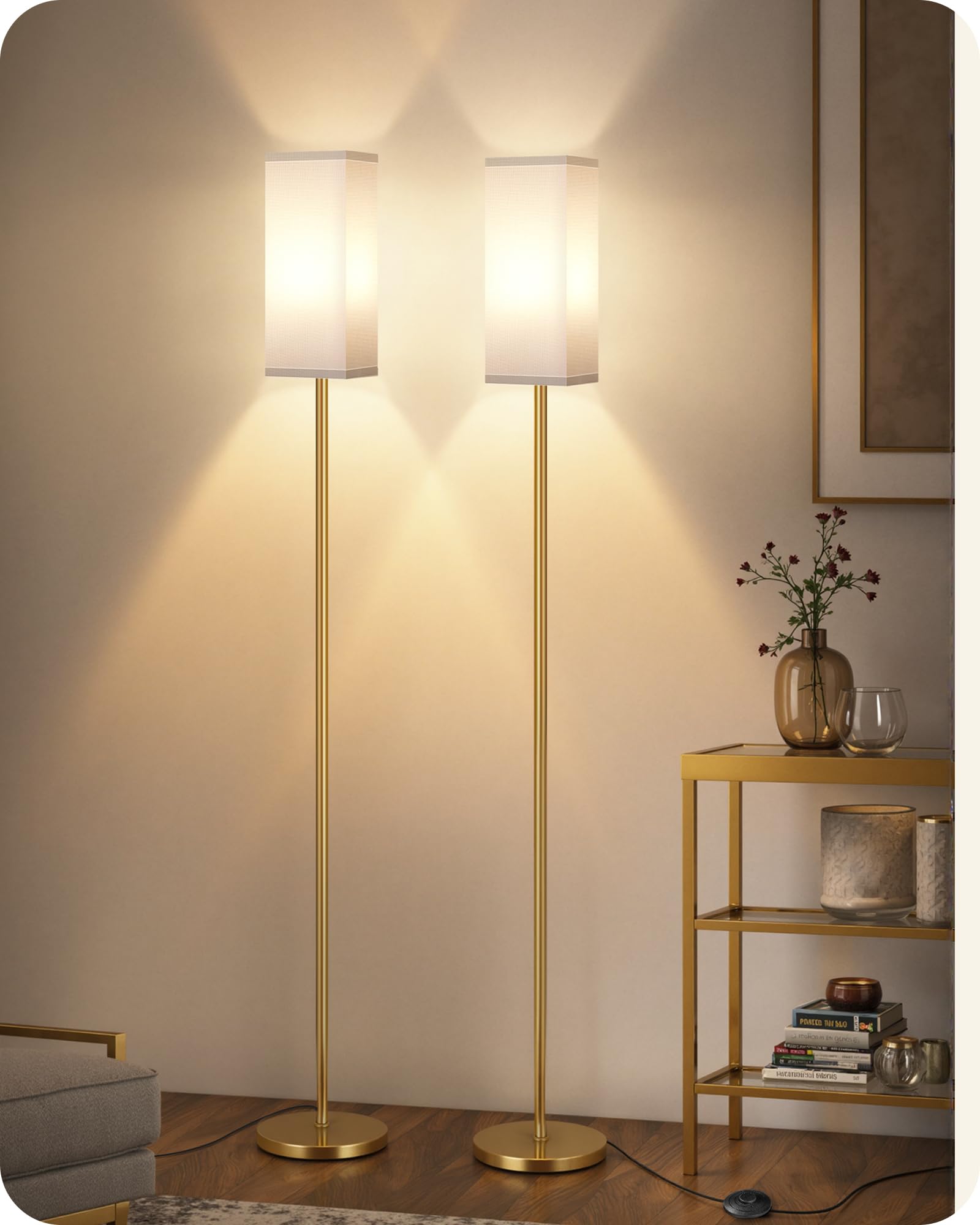 Set of 2 Floor Lamps for Living Room, Modern Tall Standing Lamps with Foot Switches, Bulb Not Included, 64.6'', for Living Room, Bedroom, Kids Room, ETL Listed, Beige and Black E07LDP205W1