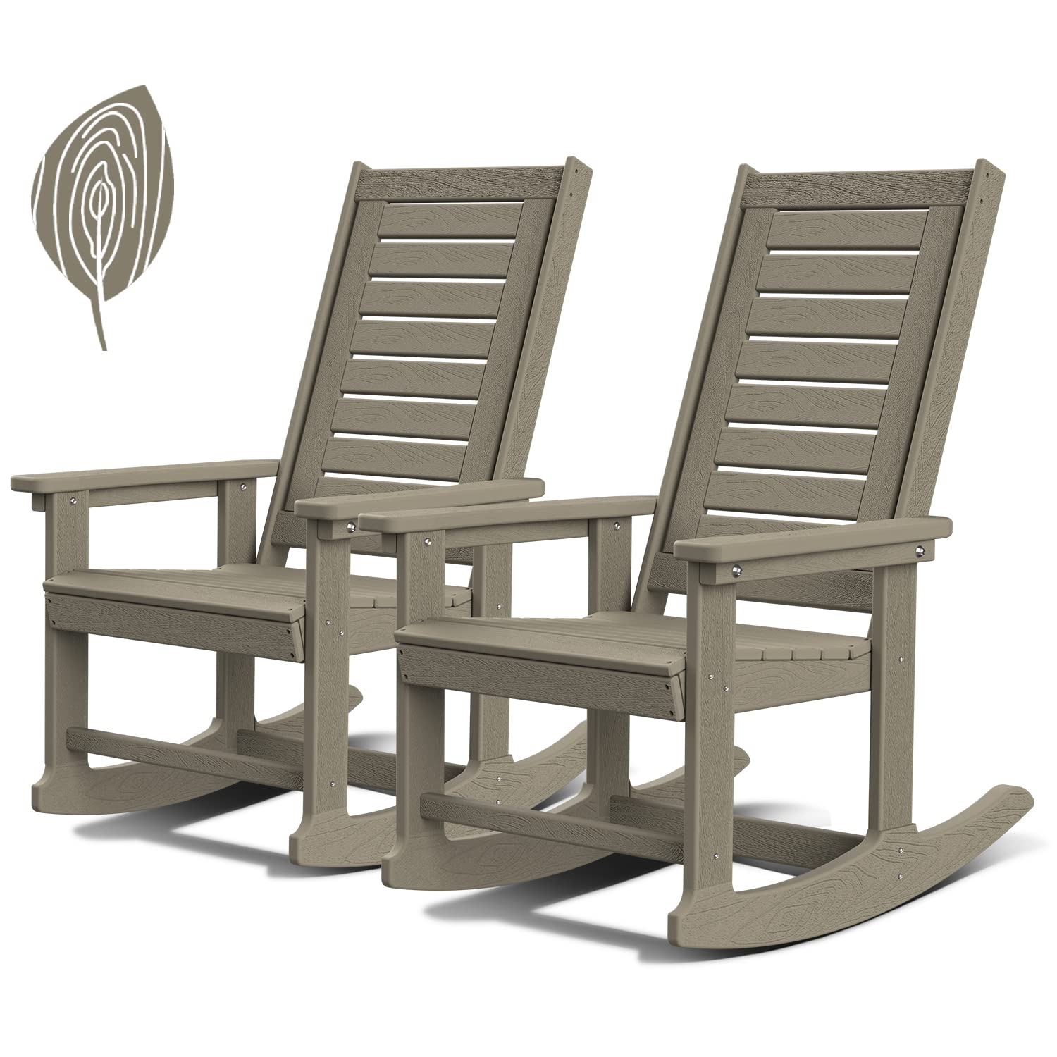 GREENVINES Outdoor Rocking Chairs | Set of 2 | Porch Rocker | HDPE Plastic | Black | Oversized Rockers | High Back | Big & Tall | Ladder Back | for Patio Outside Backyard Balcony