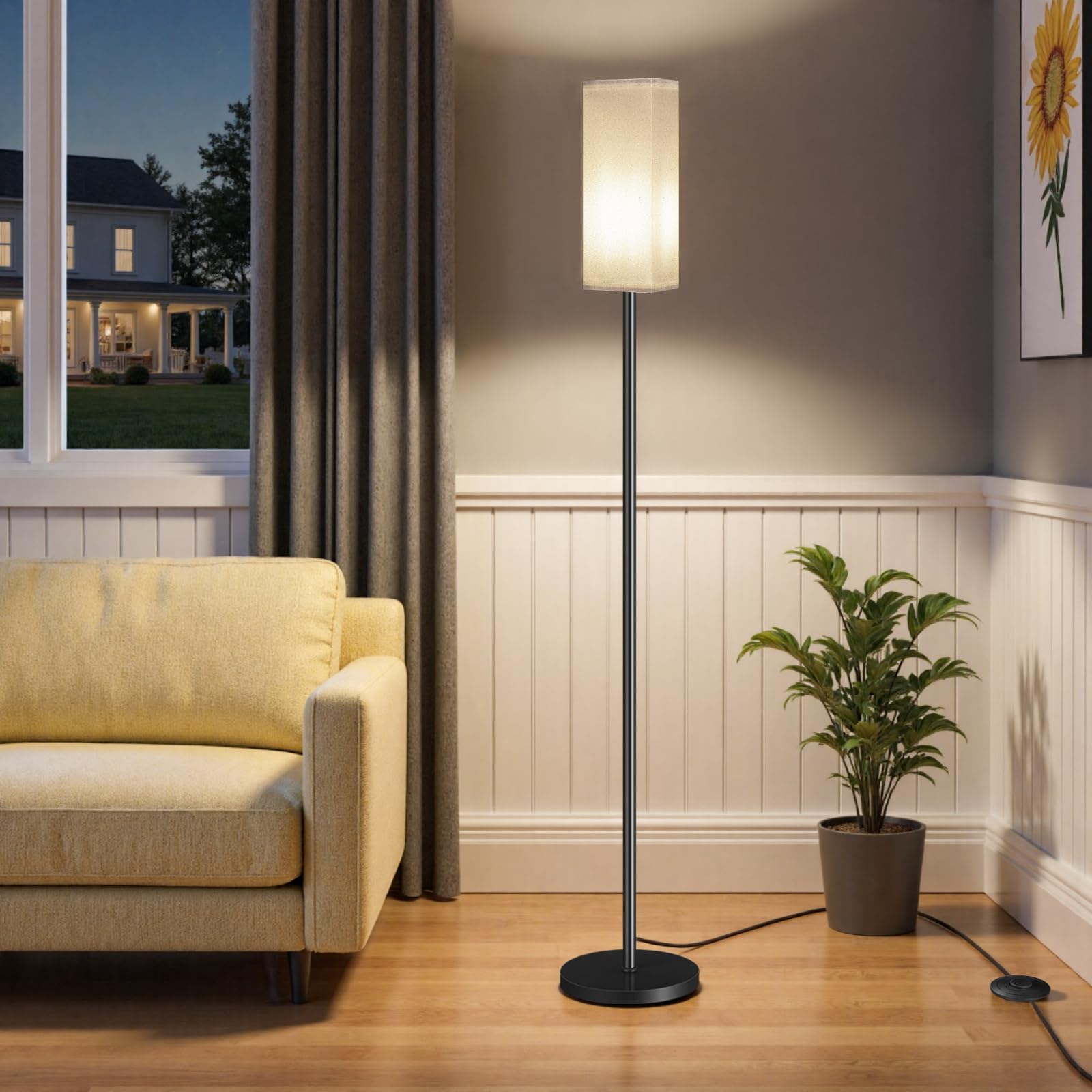 Set of 2 Floor Lamps for Living Room, Modern Tall Standing Lamps with Foot Switches, Bulb Not Included, 64.6'', for Living Room, Bedroom, Kids Room, ETL Listed, Beige and Black E07LDP205W1