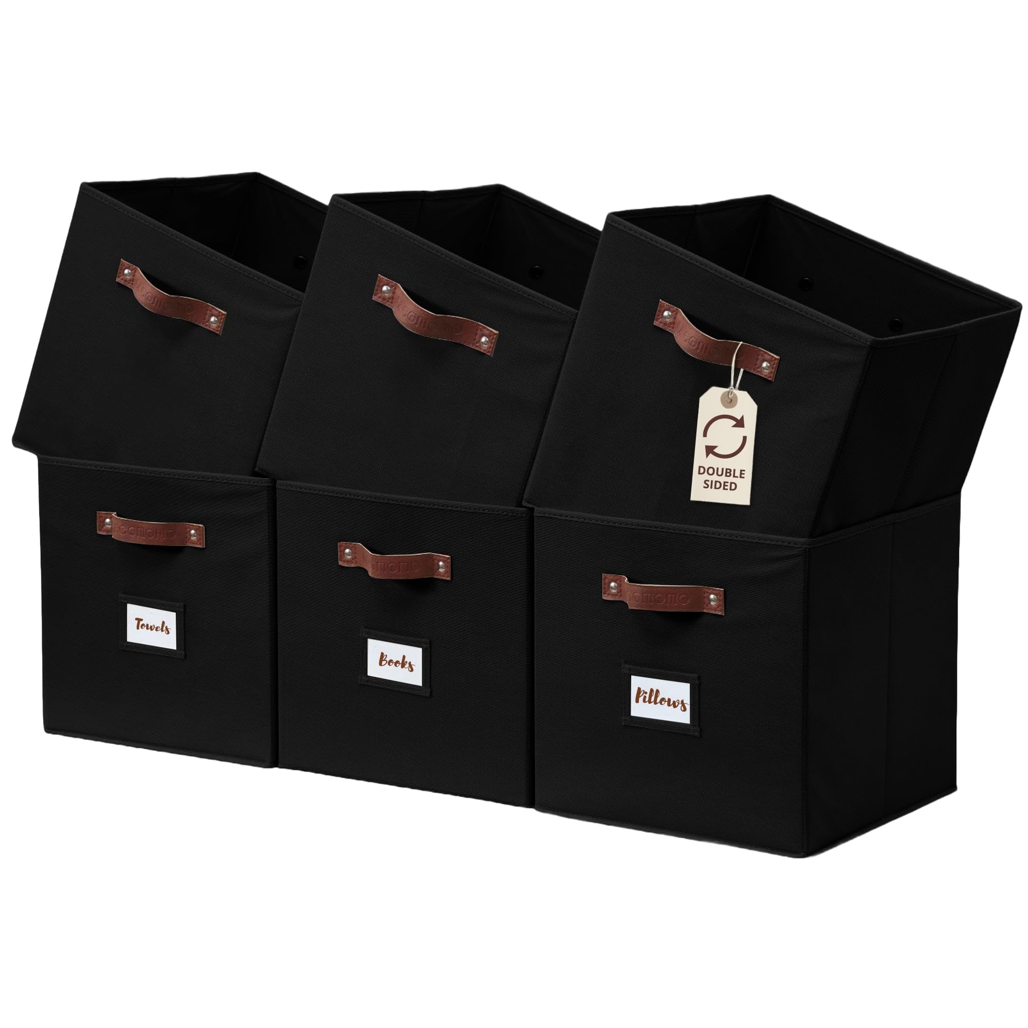 DECOMOMO Storage Bins, Cube Storage Bin with Labels, Fabric Storage Cubes for Shelves (10.5" x 11" / 6pcs, Sage Green)