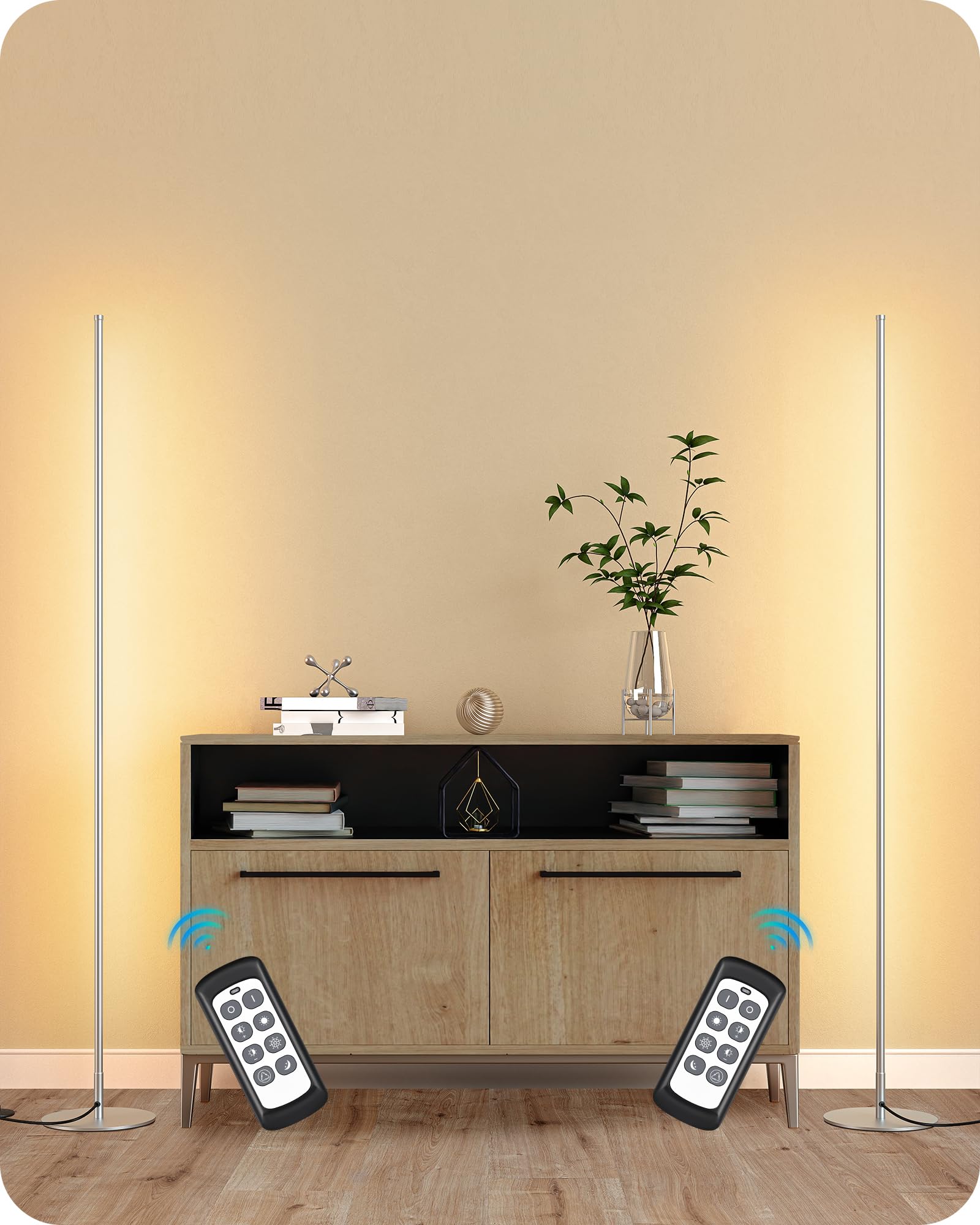 EDISHINE LED Corner Lamp, Set of 2 Minimalist Dimmable Tall Light with Remote, 57.5" Floor Lamps for Living Room, Bedroom, Home Office, 7 Color Temperature 2700-6000K (Black)