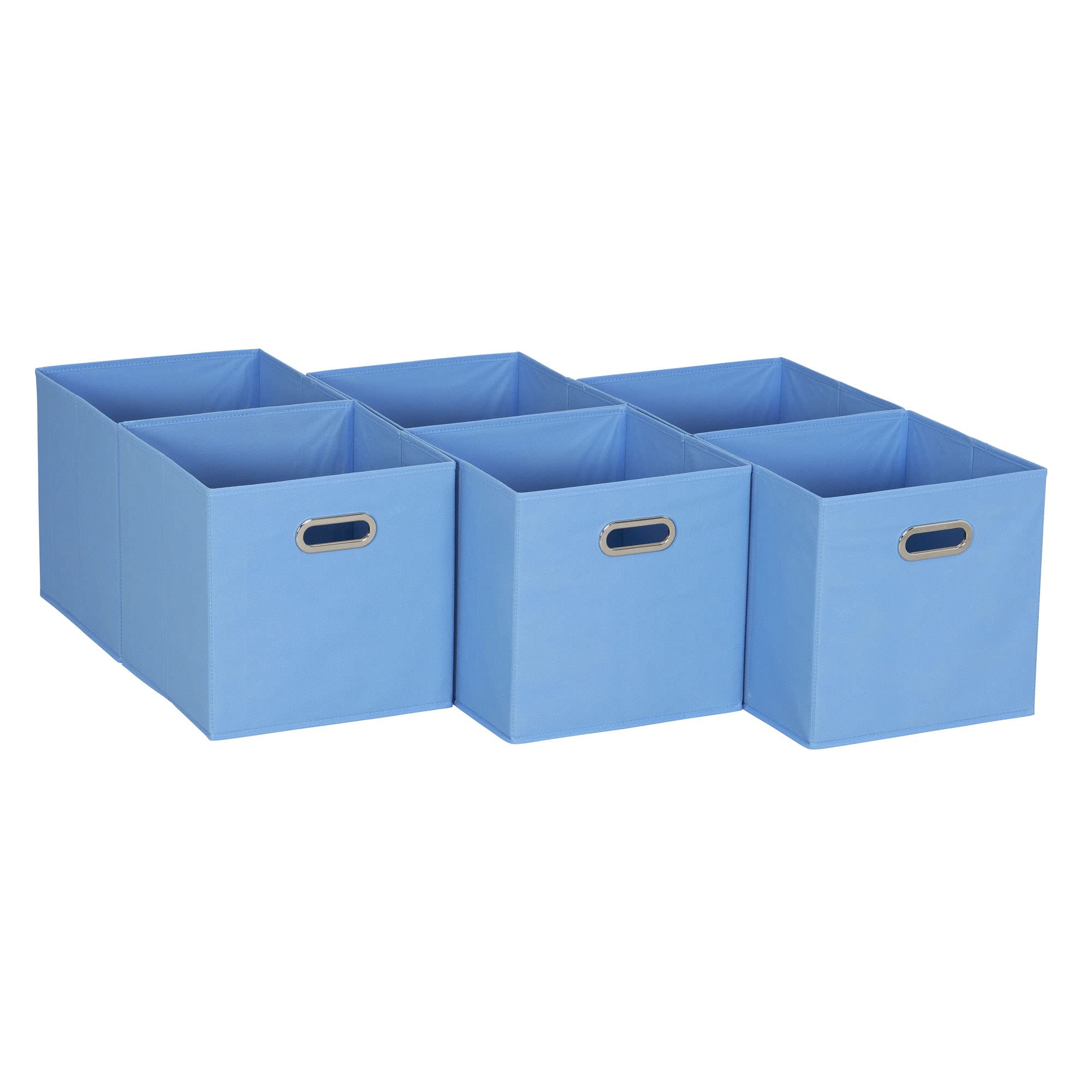 Household Essentials Foldable Fabric Storage Bins 6 Piece Set, Strong Poly-Woven Fabric, Sturdy Chipboard Sides, Grommet Front Handle, Stackable and Foldable, Classic Design, Black