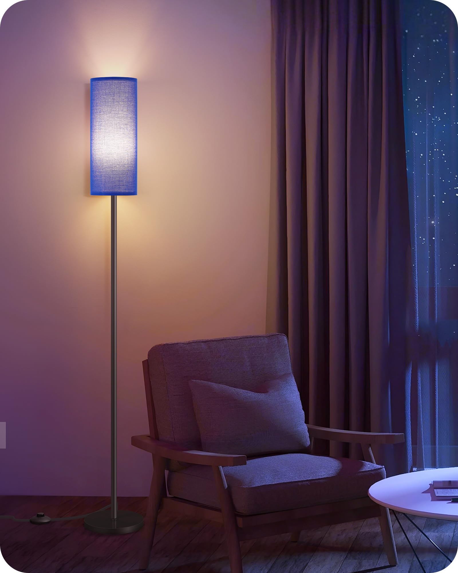 Set of 2 Dimmable Floor Lamps for Living Room with 2 Remotes and Foot Switch, 64.4”Modern Standing Lamp, Corner Lamp for Bedroom, Bulb Included, 3000K-6500K, White and Gold DCW06LDP205W1