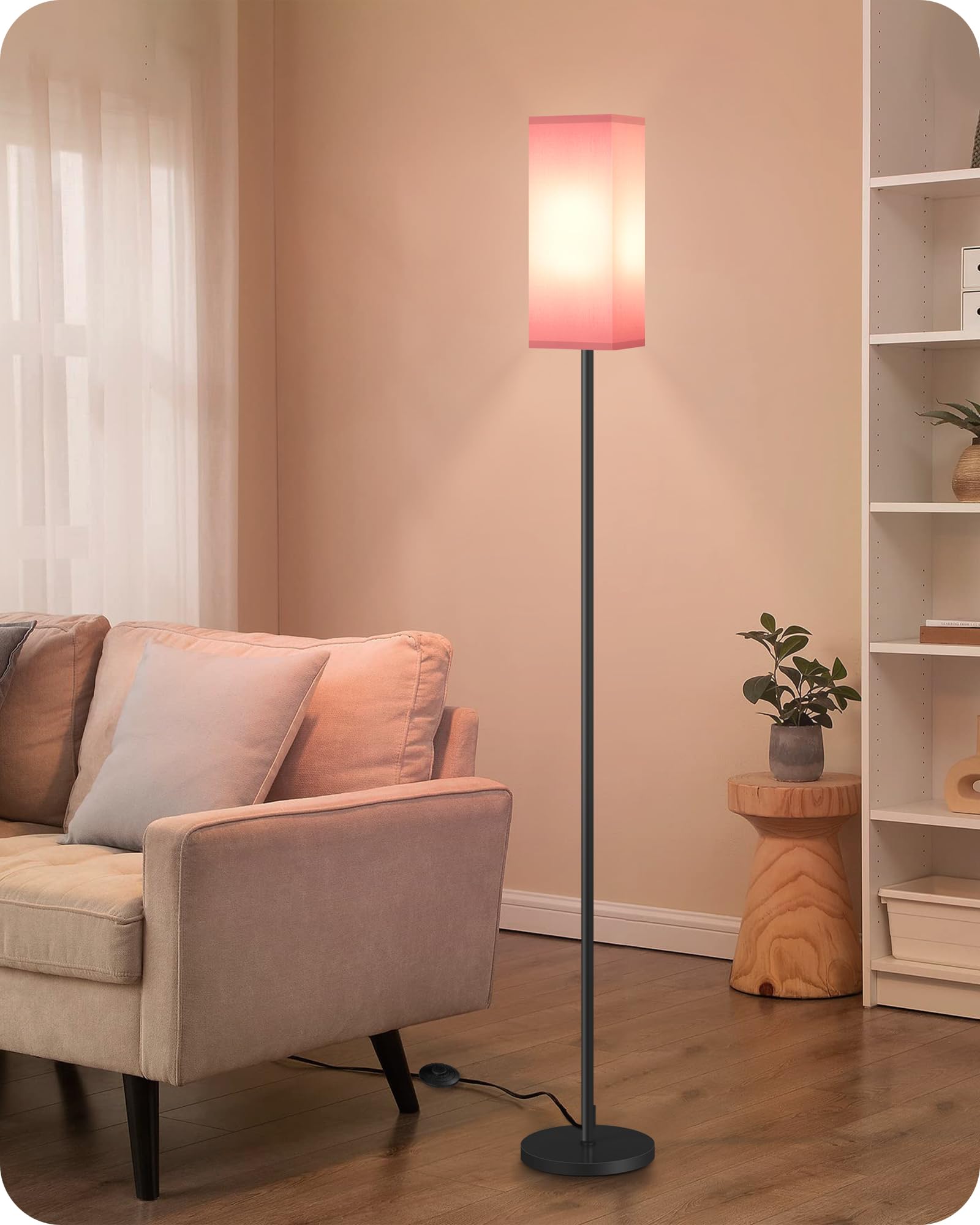 Set of 2 Floor Lamps for Living Room, Modern Tall Standing Lamps with Foot Switches, Bulb Not Included, 64.6'', for Living Room, Bedroom, Kids Room, ETL Listed, Beige and Black E07LDP205W1