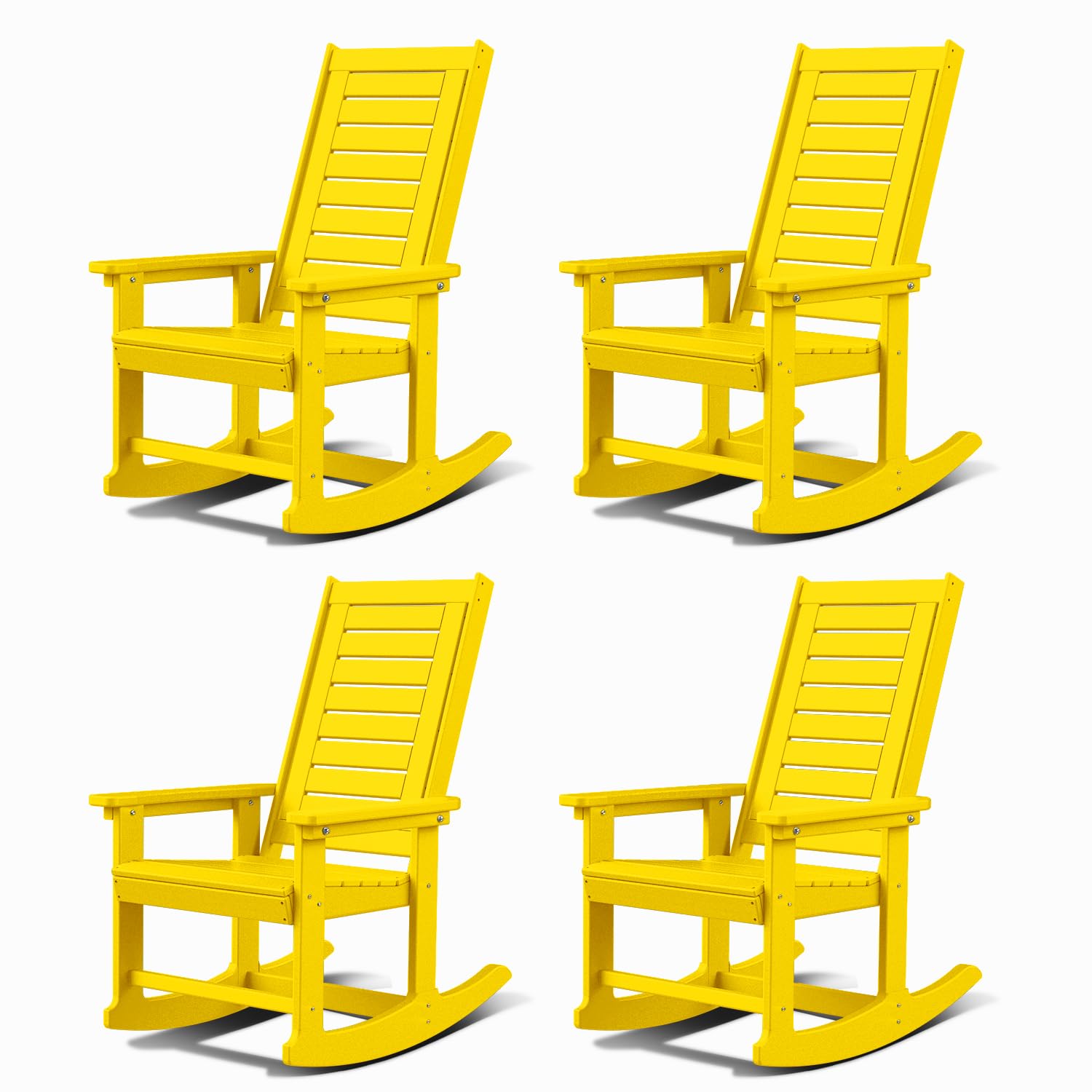 GREENVINES Outdoor Rocking Chairs | Set of 2 | Porch Rocker | HDPE Plastic | Black | Oversized Rockers | High Back | Big & Tall | Ladder Back | for Patio Outside Backyard Balcony