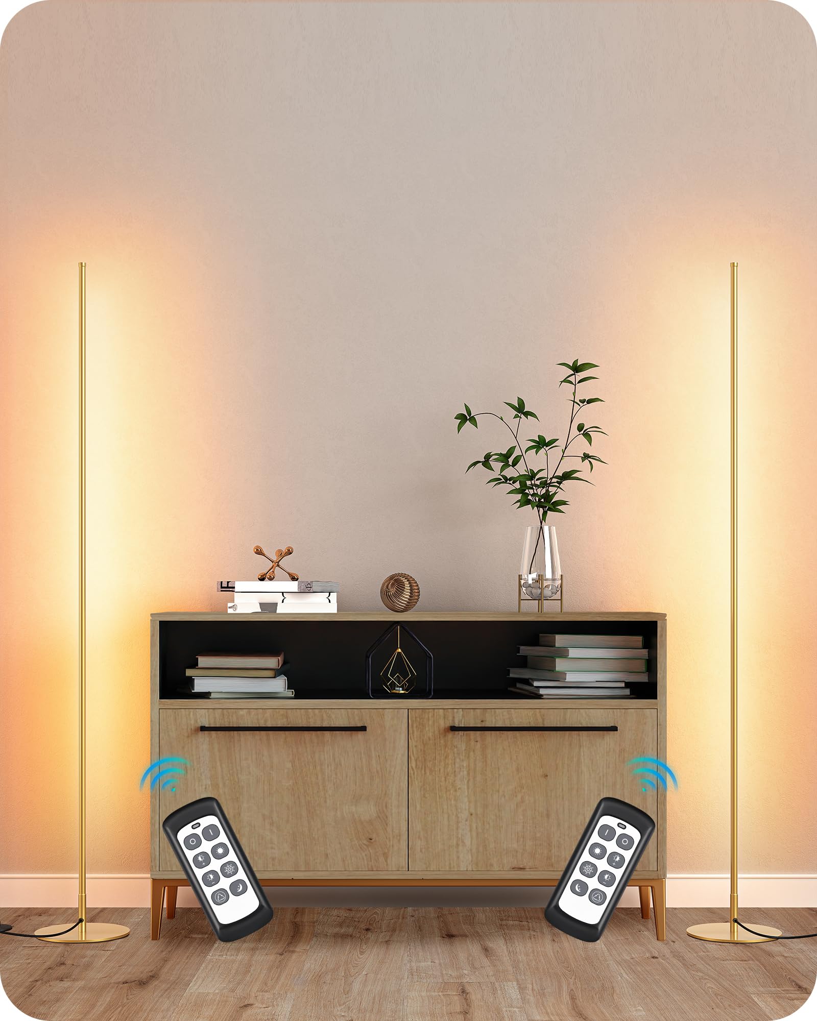 EDISHINE LED Corner Lamp, Set of 2 Minimalist Dimmable Tall Light with Remote, 57.5" Floor Lamps for Living Room, Bedroom, Home Office, 7 Color Temperature 2700-6000K (Black)