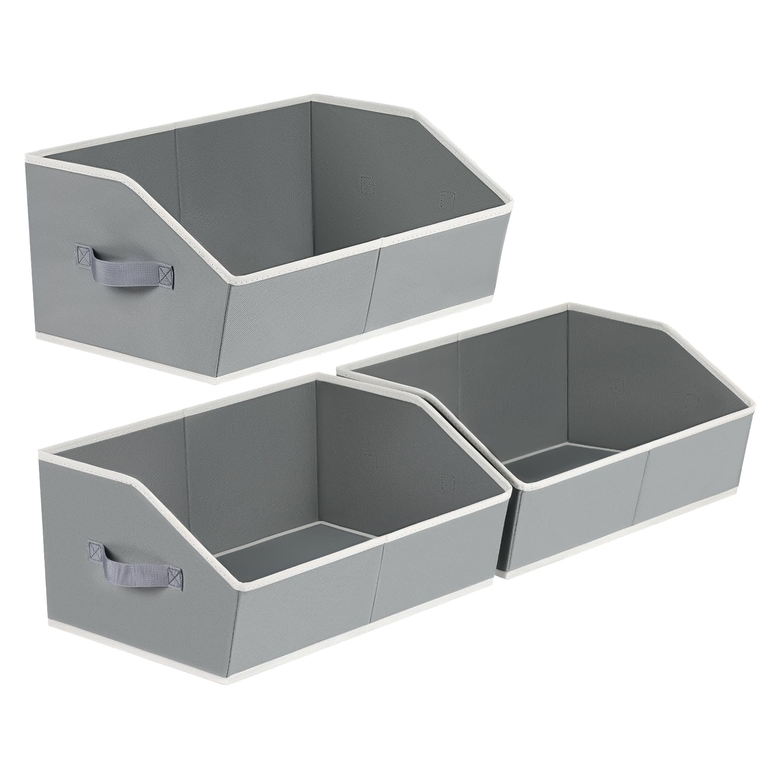 Closet Organizers Bins 6 Packs - Large Closet Shelf Organizer with Handles, Fabric Trapezoid Storage Bins, Collapsible Storage Cubes for Clothes, Towels, Light Gray
