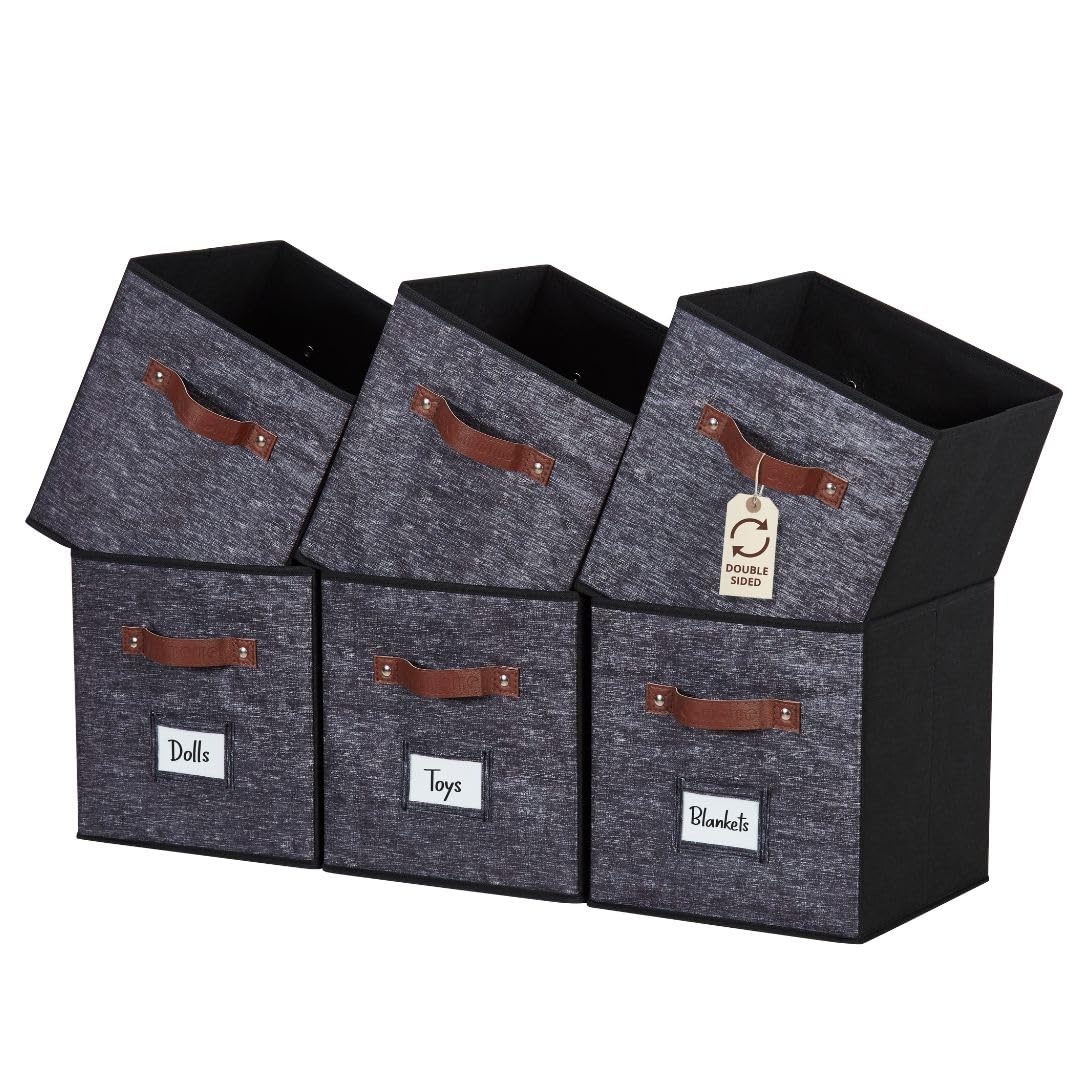 DECOMOMO Storage Bins, Cube Storage Bin with Labels, Fabric Storage Cubes for Shelves (10.5" x 11" / 6pcs, Sage Green)