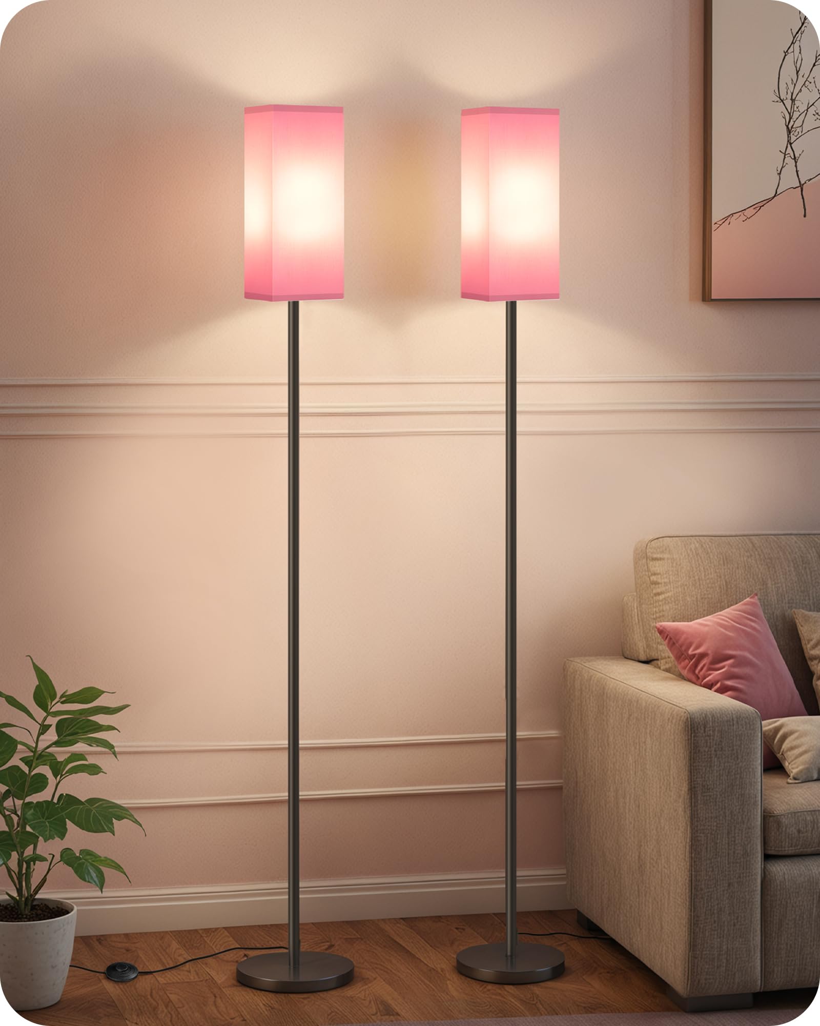 Set of 2 Floor Lamps for Living Room, Modern Tall Standing Lamps with Foot Switches, Bulb Not Included, 64.6'', for Living Room, Bedroom, Kids Room, ETL Listed, Beige and Black E07LDP205W1