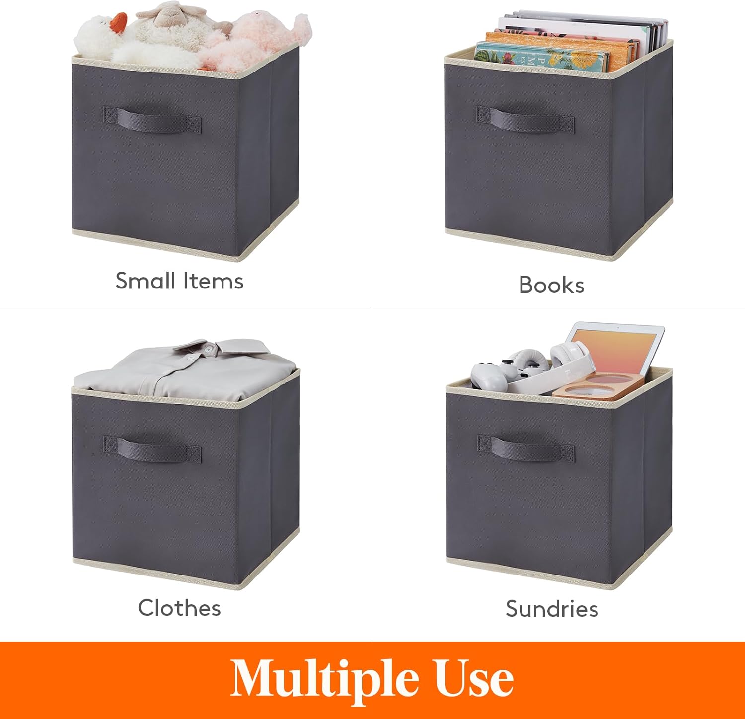 Lifewit Storage Cubes, Foldable Decorative Fabric Storage Baskets for Organizing Home Organizers with Handles for Shelves, Closet, 11 Inch Bins, 18L Gray, 12 Packs