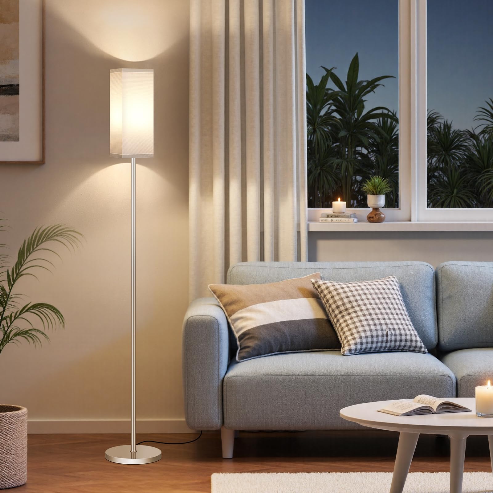 Set of 2 Floor Lamps for Living Room, Modern Tall Standing Lamps with Foot Switches, Bulb Not Included, 64.6'', for Living Room, Bedroom, Kids Room, ETL Listed, Beige and Black E07LDP205W1