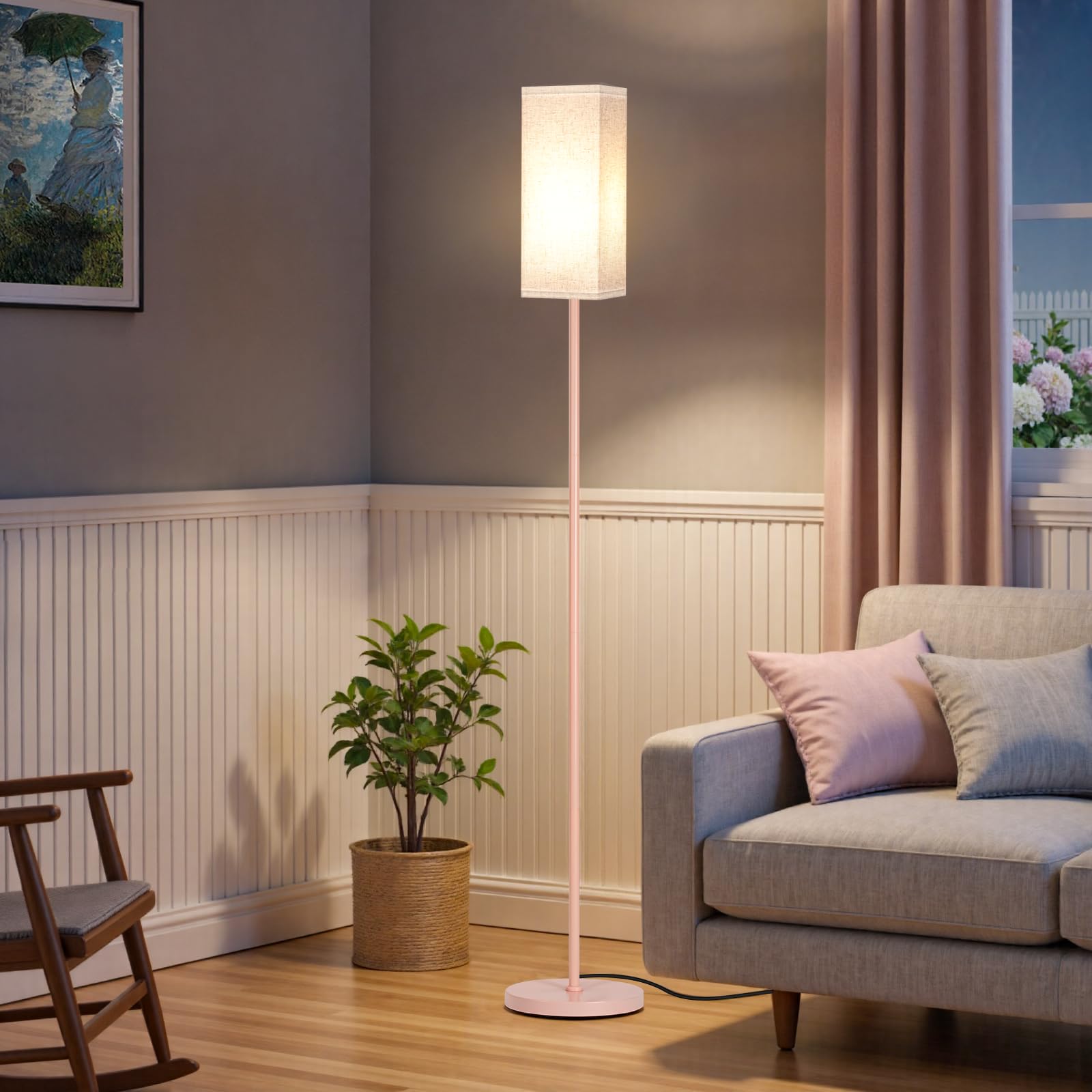 Set of 2 Floor Lamps for Living Room, Modern Tall Standing Lamps with Foot Switches, Bulb Not Included, 64.6'', for Living Room, Bedroom, Kids Room, ETL Listed, Beige and Black E07LDP205W1