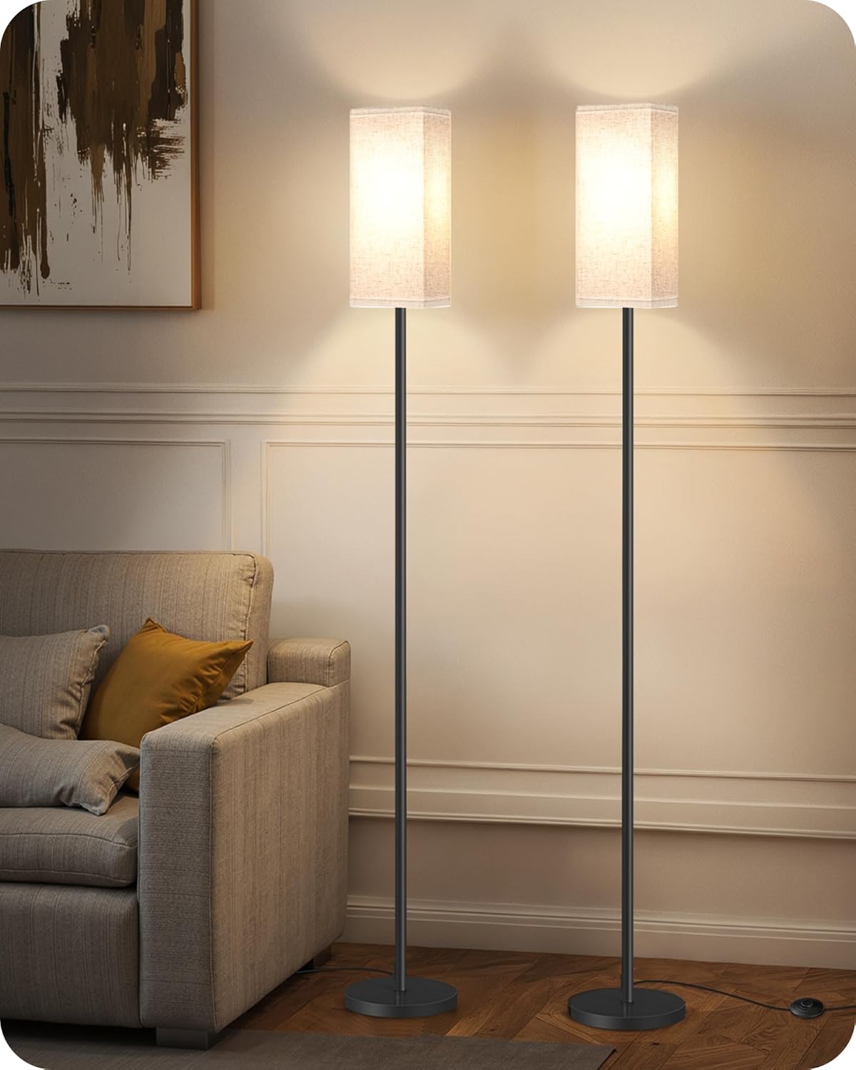Set of 2 Floor Lamps for Living Room, Modern Tall Standing Lamps with Foot Switches, Bulb Not Included, 64.6'', for Living Room, Bedroom, Kids Room, ETL Listed, Beige and Black E07LDP205W1