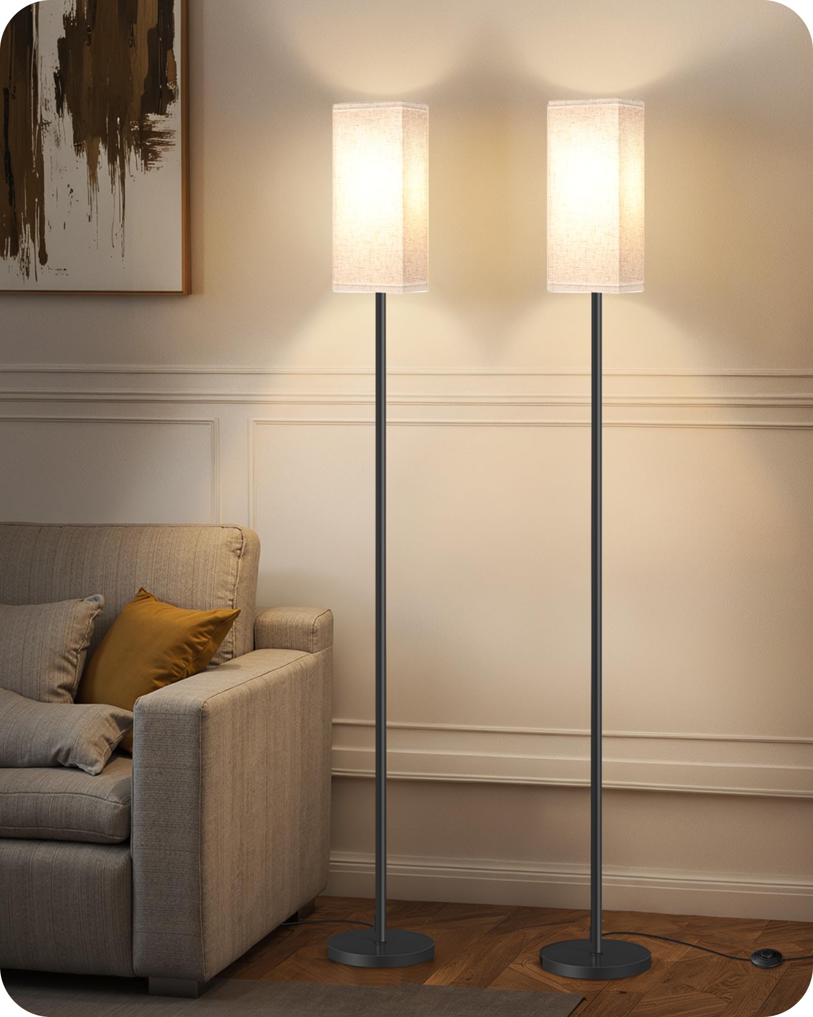 Set of 2 Floor Lamps for Living Room, Modern Tall Standing Lamps with Foot Switches, Bulb Not Included, 64.6'', for Living Room, Bedroom, Kids Room, ETL Listed, Beige and Black E07LDP205W1