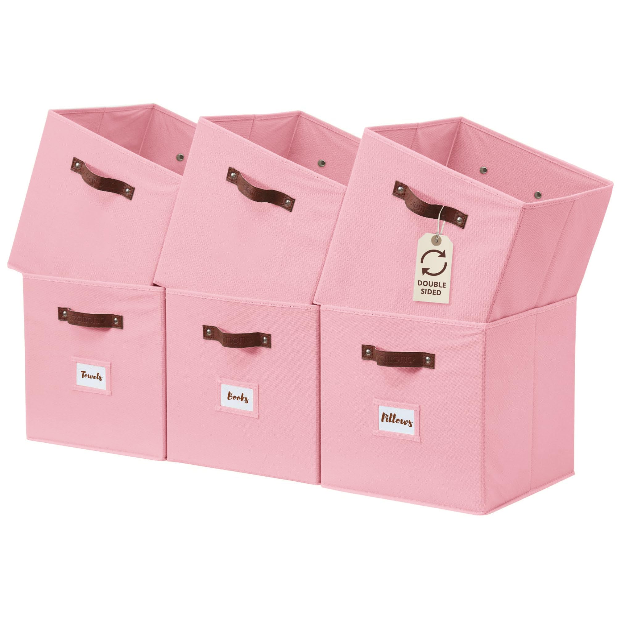 DECOMOMO Storage Bins, Cube Storage Bin with Labels, Fabric Storage Cubes for Shelves (10.5" x 11" / 6pcs, Sage Green)