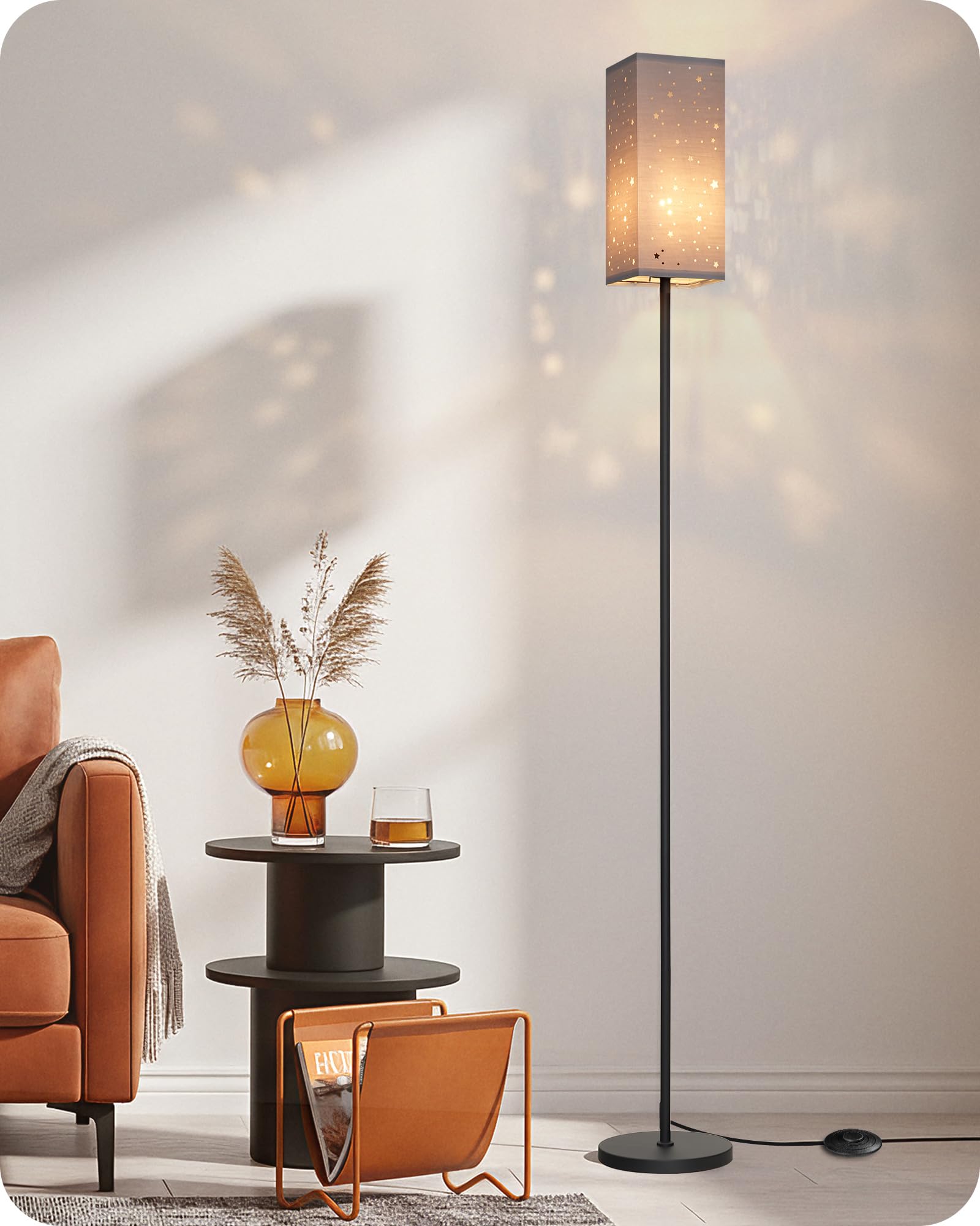 Set of 2 Floor Lamps for Living Room, Modern Tall Standing Lamps with Foot Switches, Bulb Not Included, 64.6'', for Living Room, Bedroom, Kids Room, ETL Listed, Beige and Black E07LDP205W1