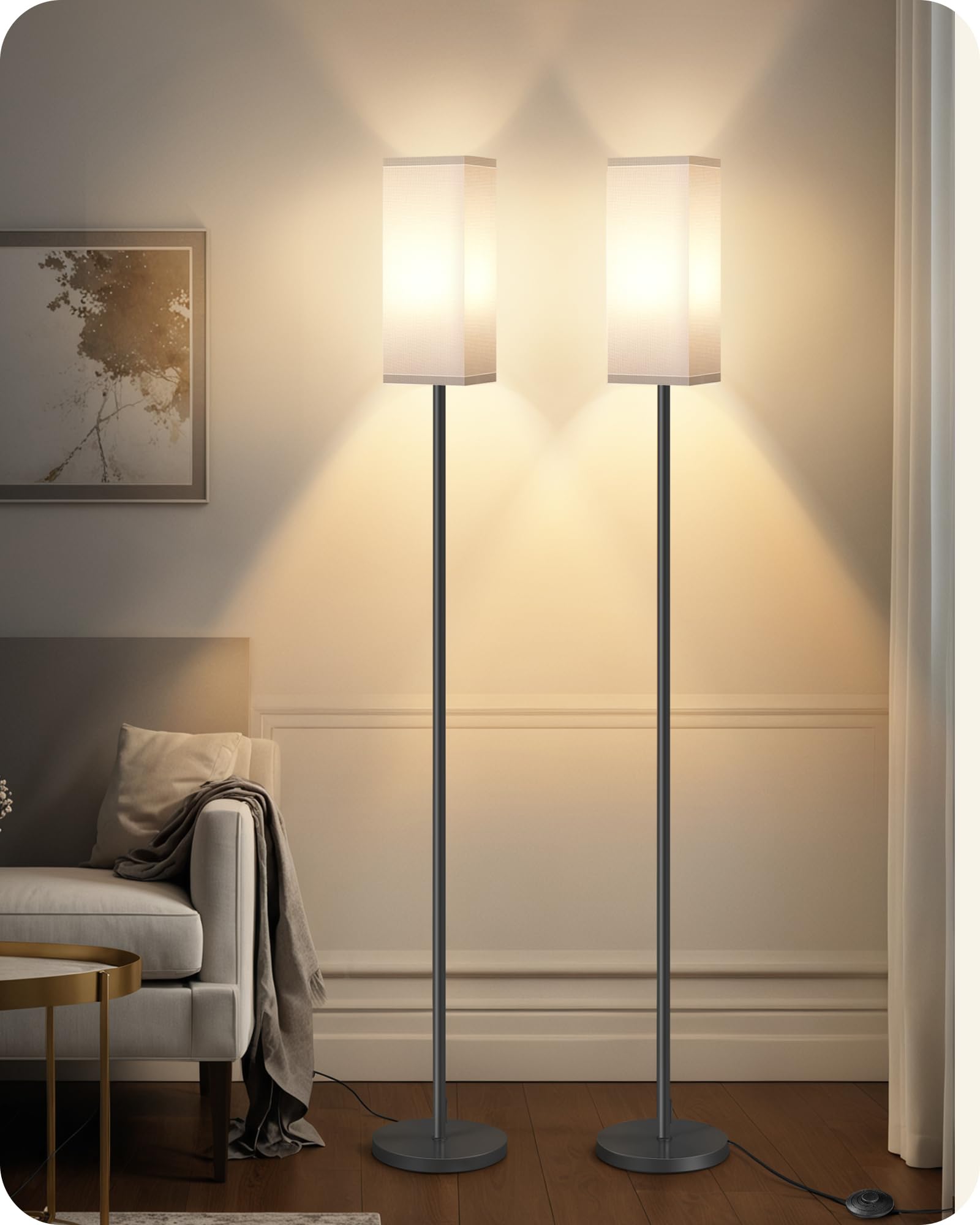Set of 2 Floor Lamps for Living Room, Modern Tall Standing Lamps with Foot Switches, Bulb Not Included, 64.6'', for Living Room, Bedroom, Kids Room, ETL Listed, Beige and Black E07LDP205W1