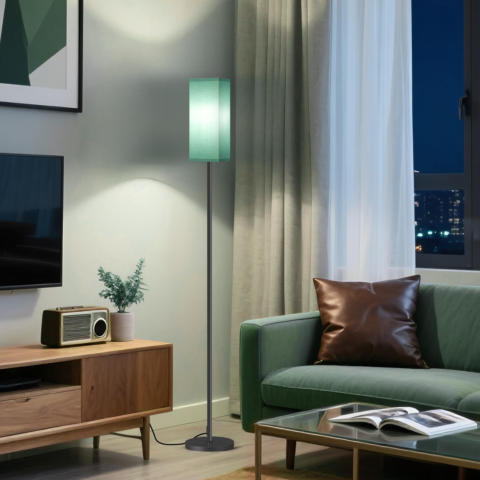 Set of 2 Floor Lamps for Living Room, Modern Tall Standing Lamps with Foot Switches, Bulb Not Included, 64.6'', for Living Room, Bedroom, Kids Room, ETL Listed, Beige and Black E07LDP205W1