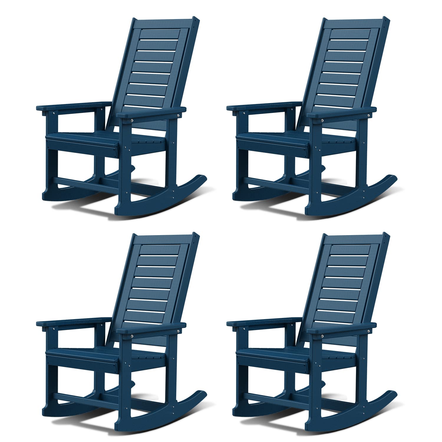 GREENVINES Outdoor Rocking Chairs | Set of 2 | Porch Rocker | HDPE Plastic | Black | Oversized Rockers | High Back | Big & Tall | Ladder Back | for Patio Outside Backyard Balcony