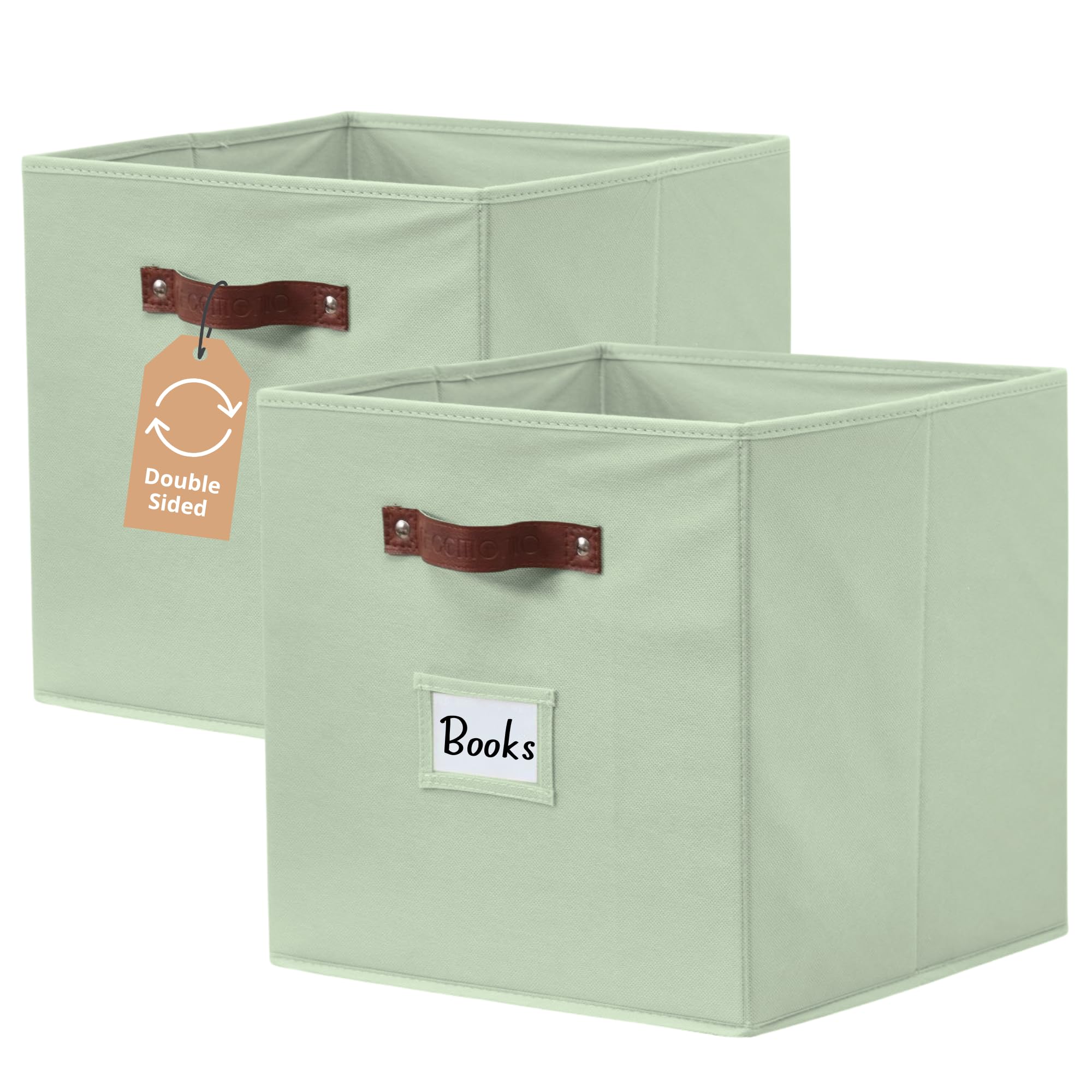 DECOMOMO Storage Bins, Cube Storage Bin with Labels, Fabric Storage Cubes for Shelves (10.5" x 11" / 6pcs, Sage Green)