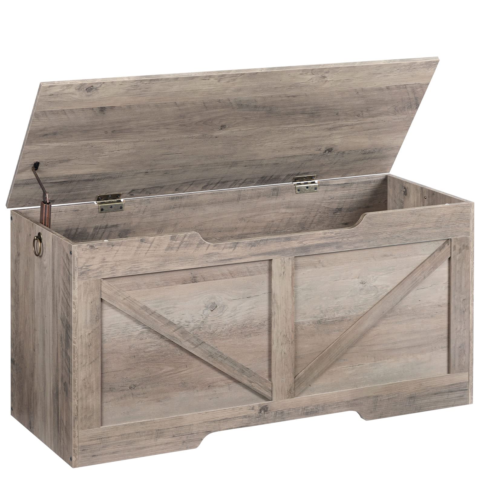 HOOBRO Storage Bench, 39.4” Retro Wooden Storage Chest with U-Shaped Cut-Out Pull, Safety Hinge, Supports 220 lb and Easy Assembly for Toy Box Organizer (Rustic Brown) BF771CW01